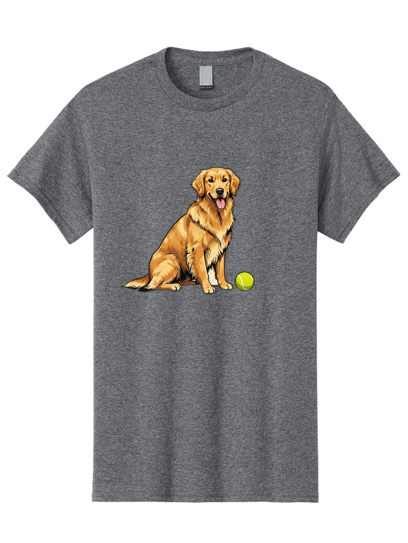 Golden-Retriever-7 Men'S Graphic Tee, 100% Cotton, Comfortable Casual Summer Wear, Machine Washable, Golden Retriever Dog, Tennis Ball, Sitting Dog, Happy Dog, Dog Sports, Canine Companion, Furry Friend, Playful Mood, Dog Illustration, Bab981 14