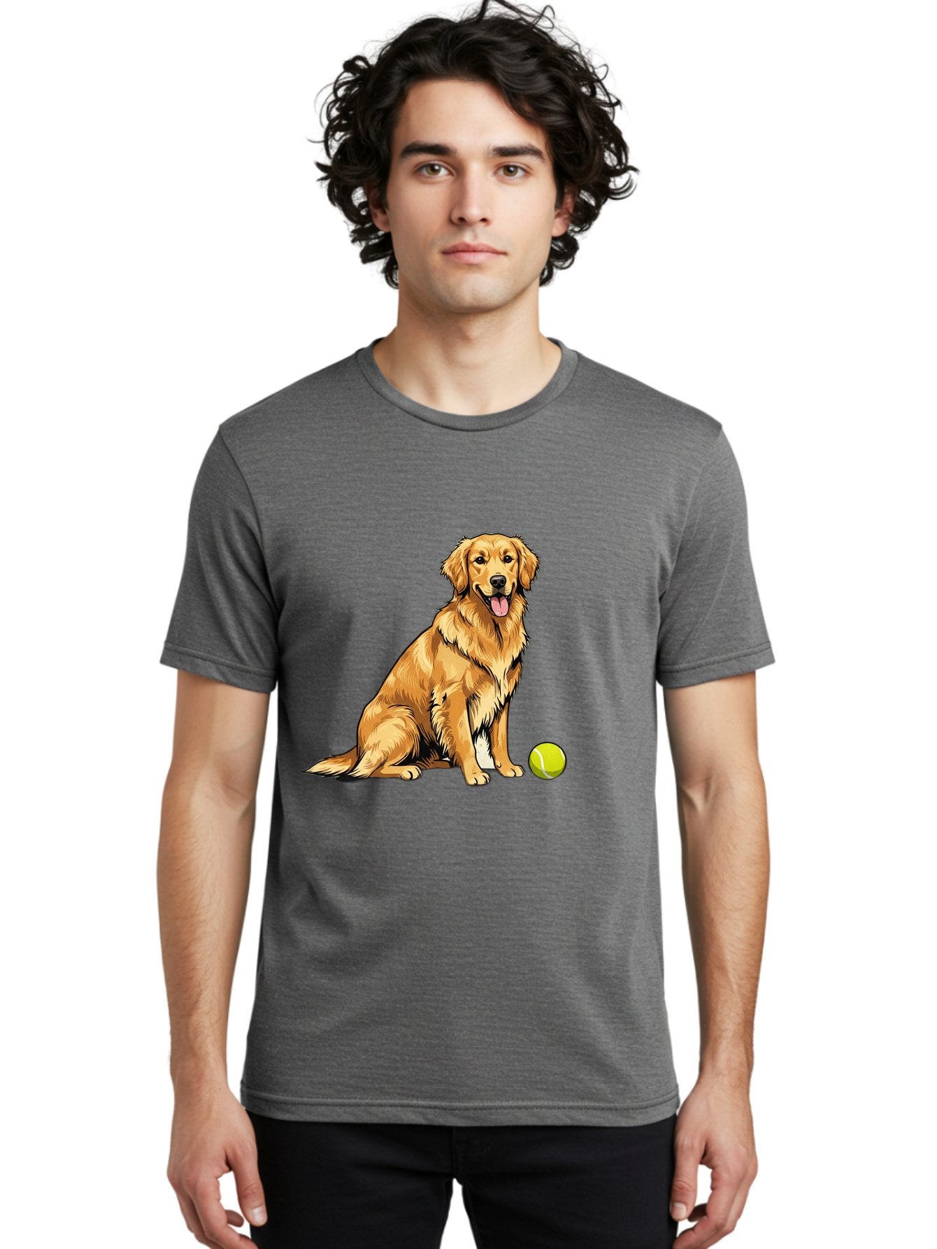 Golden-Retriever-7 Men'S Graphic Tee, 100% Cotton, Comfortable Casual Summer Wear, Machine Washable, Golden Retriever Dog, Tennis Ball, Sitting Dog, Happy Dog, Dog Sports, Canine Companion, Furry Friend, Playful Mood, Dog Illustration, Bab981 29