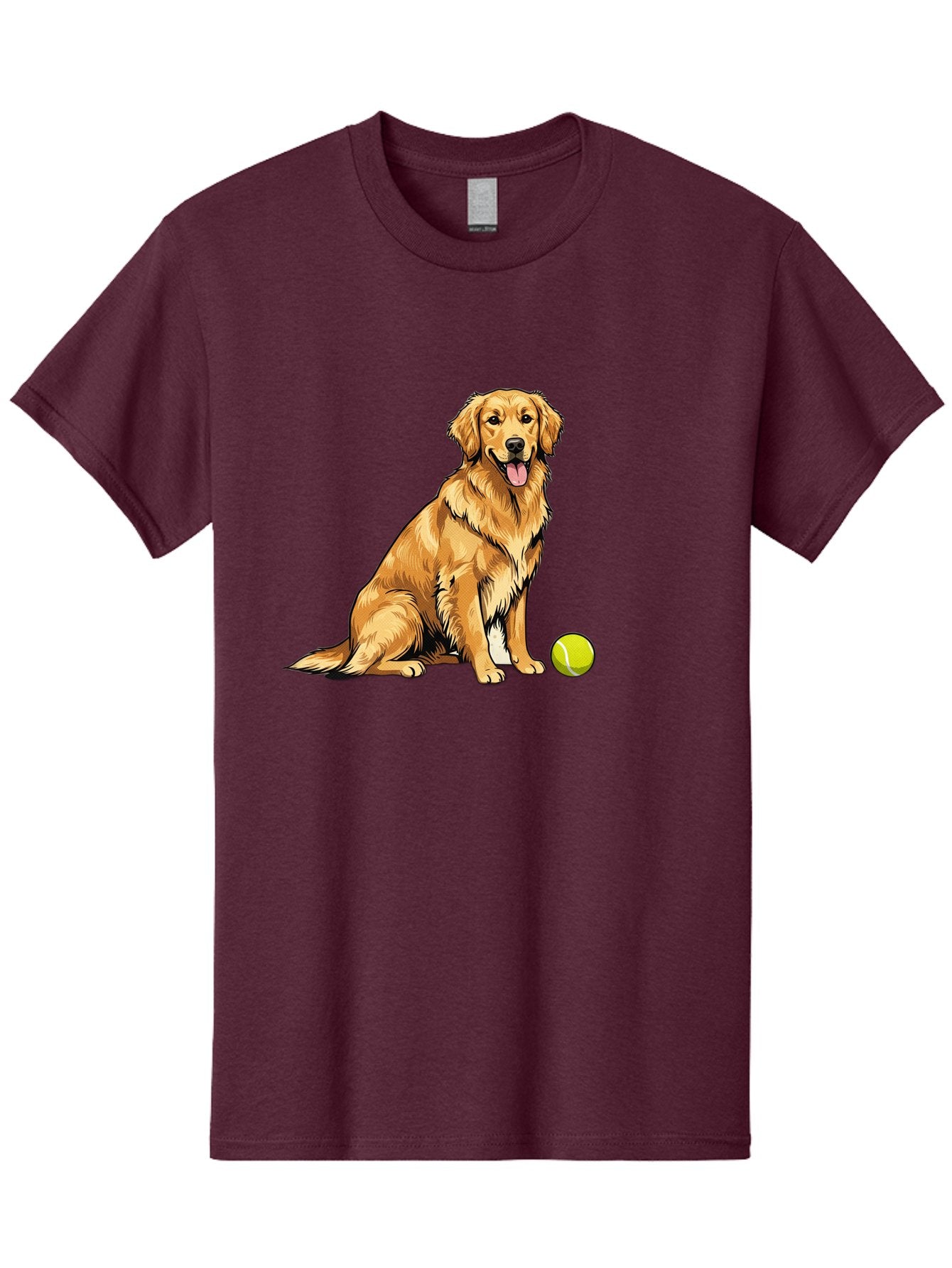Golden-Retriever-7 Men'S Graphic Tee, 100% Cotton, Comfortable Casual Summer Wear, Machine Washable, Golden Retriever Dog, Tennis Ball, Sitting Dog, Happy Dog, Dog Sports, Canine Companion, Furry Friend, Playful Mood, Dog Illustration, Bab981 11