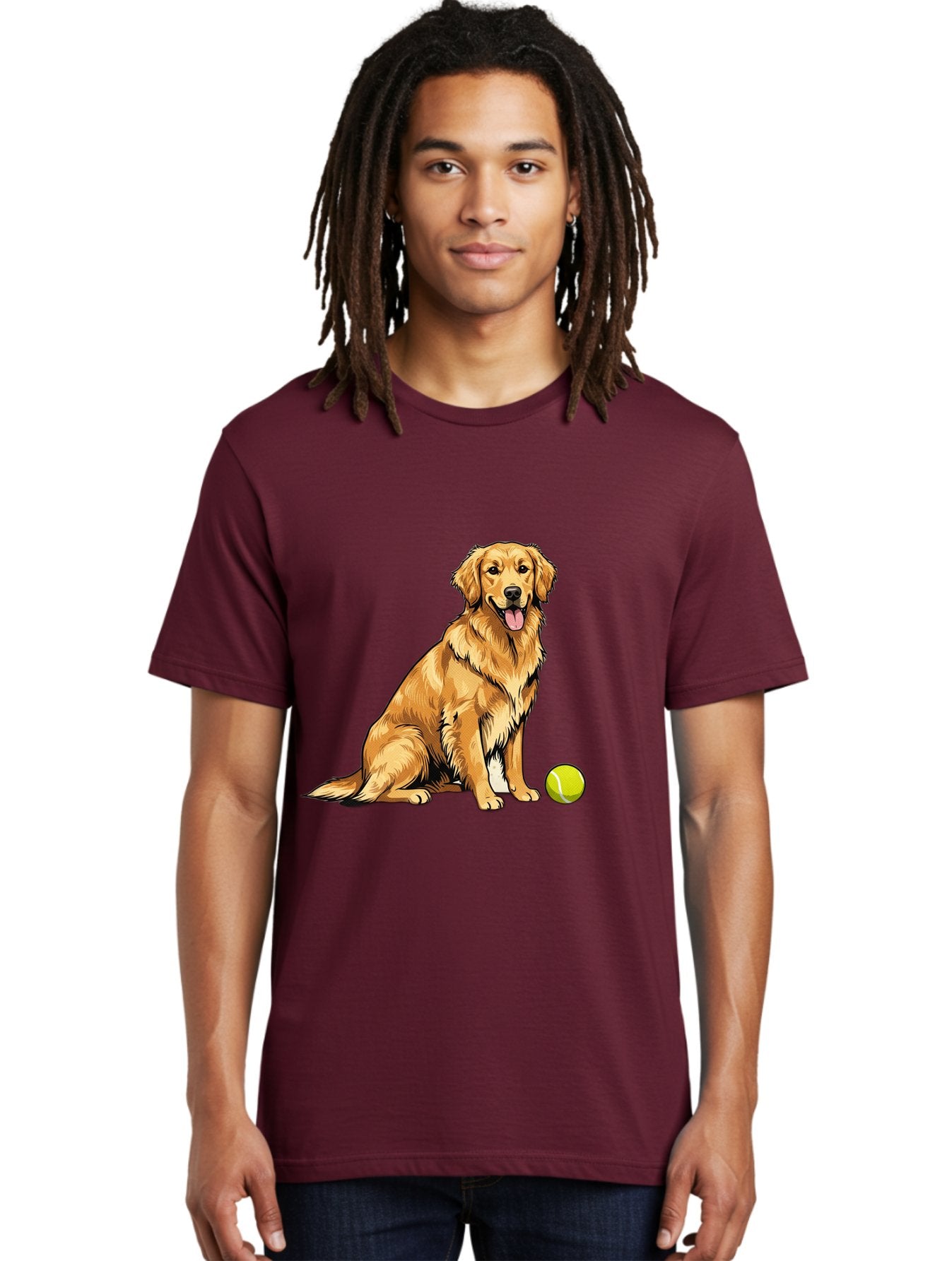 Golden-Retriever-7 Men'S Graphic Tee, 100% Cotton, Comfortable Casual Summer Wear, Machine Washable, Golden Retriever Dog, Tennis Ball, Sitting Dog, Happy Dog, Dog Sports, Canine Companion, Furry Friend, Playful Mood, Dog Illustration, Bab981 27