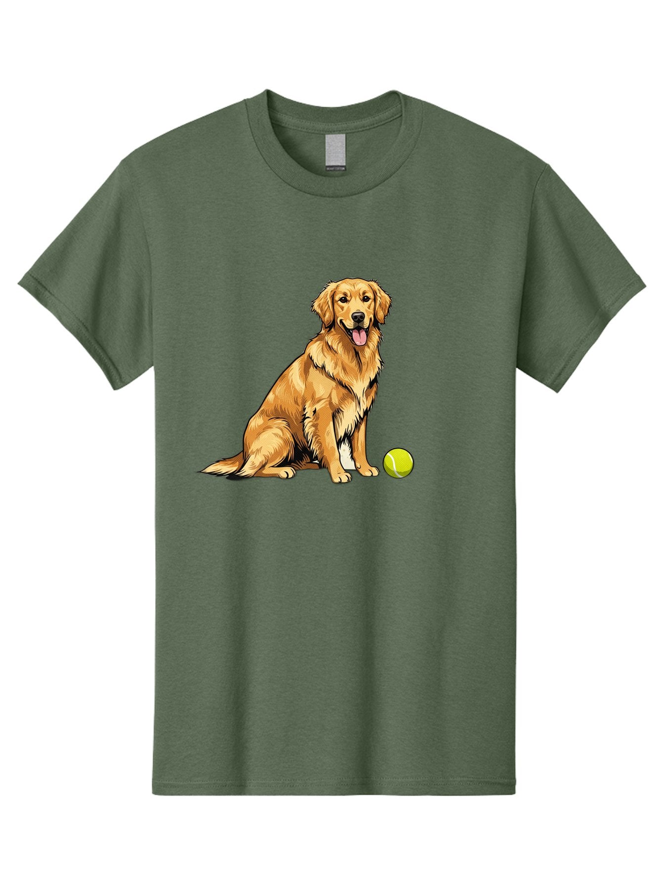 Golden-Retriever-7 Men'S Graphic Tee, 100% Cotton, Comfortable Casual Summer Wear, Machine Washable, Golden Retriever Dog, Tennis Ball, Sitting Dog, Happy Dog, Dog Sports, Canine Companion, Furry Friend, Playful Mood, Dog Illustration, Bab981 8