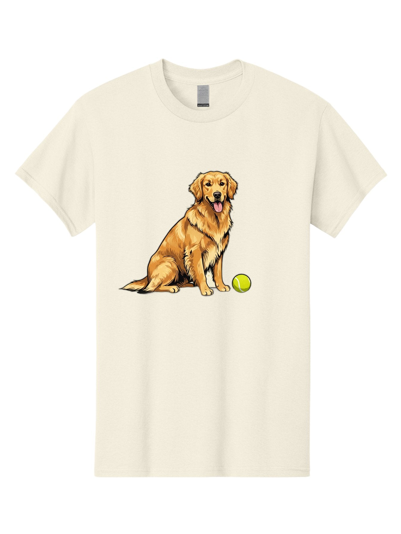 Golden-Retriever-7 Men'S Graphic Tee, 100% Cotton, Comfortable Casual Summer Wear, Machine Washable, Golden Retriever Dog, Tennis Ball, Sitting Dog, Happy Dog, Dog Sports, Canine Companion, Furry Friend, Playful Mood, Dog Illustration, Bab981 7