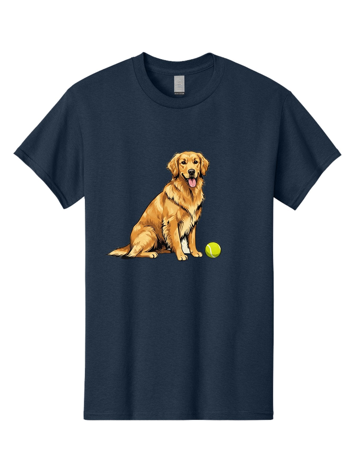 Golden-Retriever-7 Men'S Graphic Tee, 100% Cotton, Comfortable Casual Summer Wear, Machine Washable, Golden Retriever Dog, Tennis Ball, Sitting Dog, Happy Dog, Dog Sports, Canine Companion, Furry Friend, Playful Mood, Dog Illustration, Bab981 3