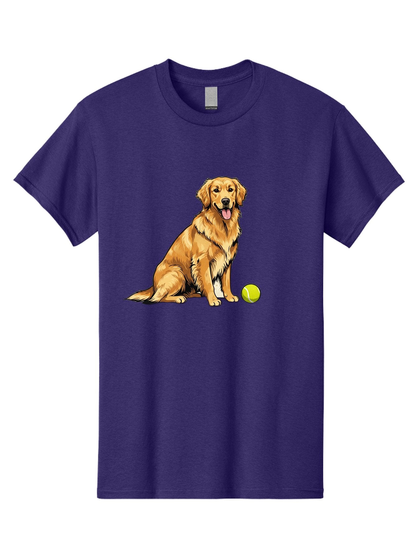 Golden-Retriever-7 Men'S Graphic Tee, 100% Cotton, Comfortable Casual Summer Wear, Machine Washable, Golden Retriever Dog, Tennis Ball, Sitting Dog, Happy Dog, Dog Sports, Canine Companion, Furry Friend, Playful Mood, Dog Illustration, Bab981 10