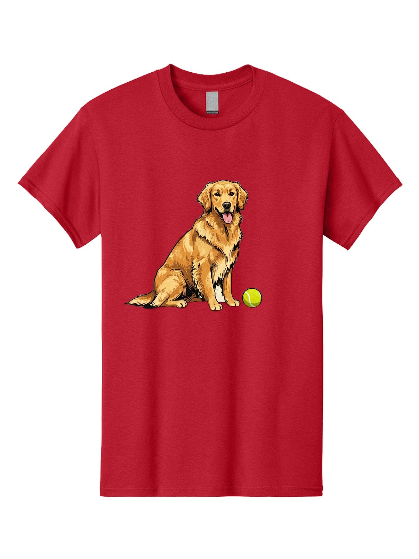 Golden-Retriever-7 Men'S Graphic Tee, 100% Cotton, Comfortable Casual Summer Wear, Machine Washable, Golden Retriever Dog, Tennis Ball, Sitting Dog, Happy Dog, Dog Sports, Canine Companion, Furry Friend, Playful Mood, Dog Illustration, Bab981 9