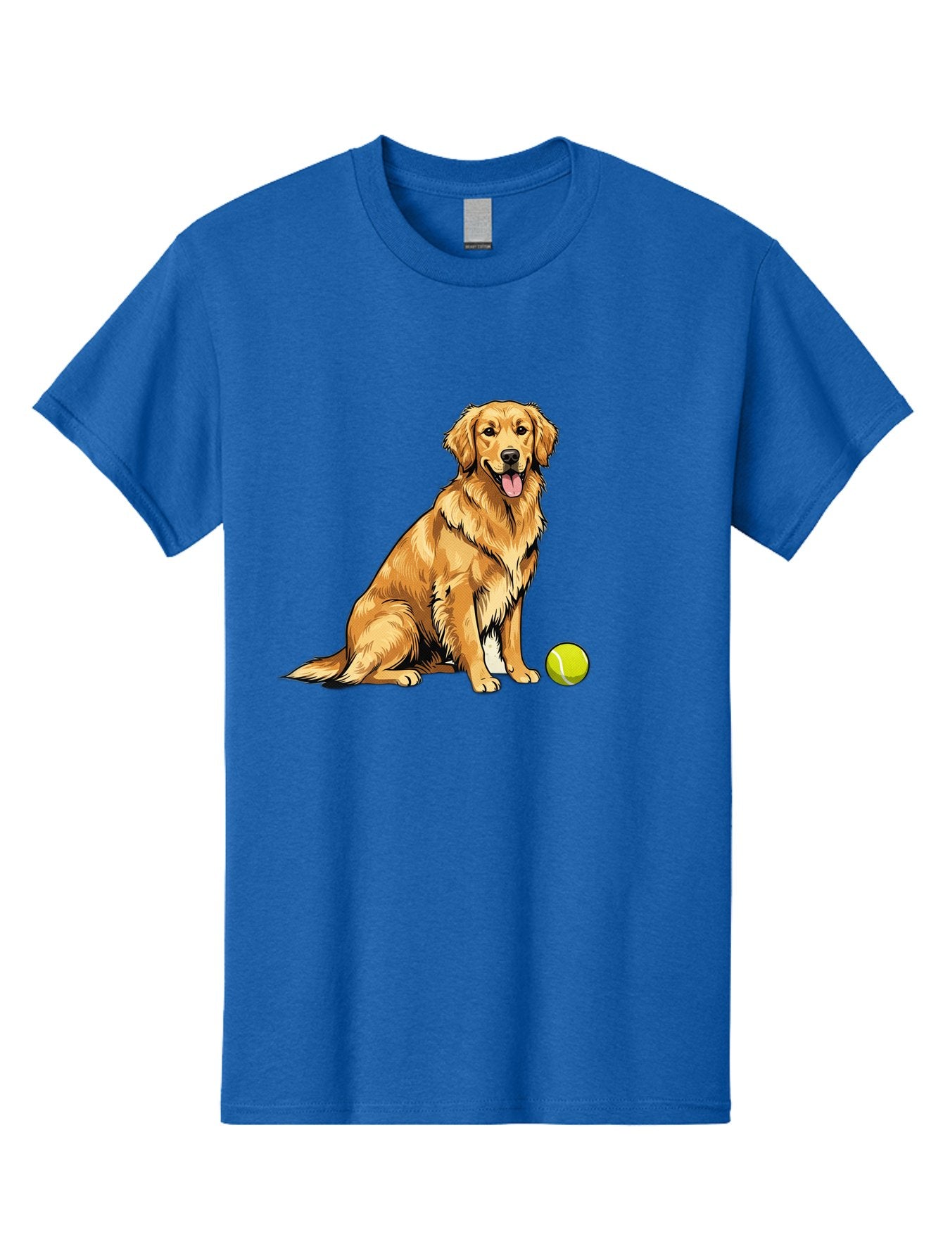 Golden-Retriever-7 Men'S Graphic Tee, 100% Cotton, Comfortable Casual Summer Wear, Machine Washable, Golden Retriever Dog, Tennis Ball, Sitting Dog, Happy Dog, Dog Sports, Canine Companion, Furry Friend, Playful Mood, Dog Illustration, Bab981 5