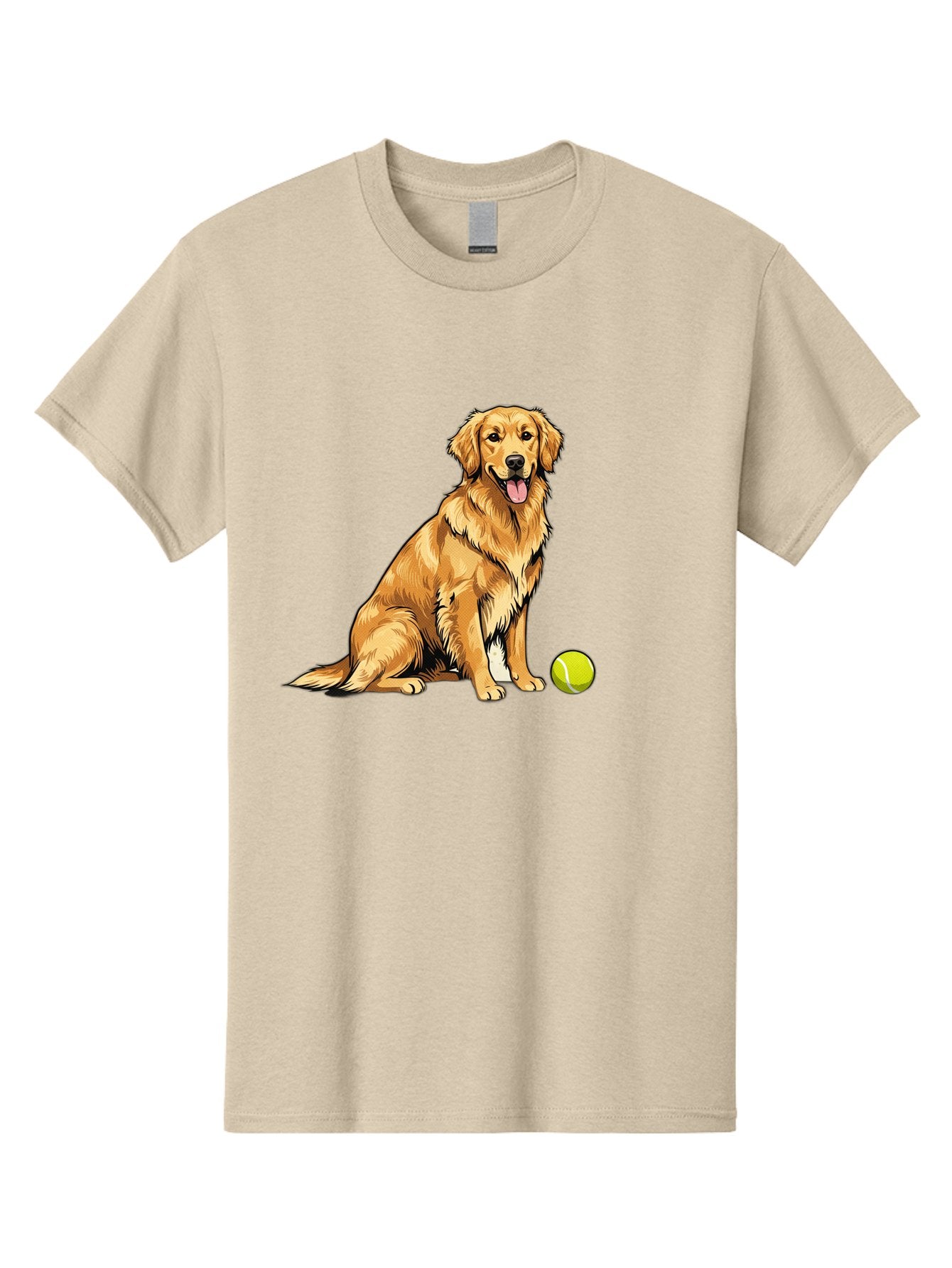 Golden-Retriever-7 Men'S Graphic Tee, 100% Cotton, Comfortable Casual Summer Wear, Machine Washable, Golden Retriever Dog, Tennis Ball, Sitting Dog, Happy Dog, Dog Sports, Canine Companion, Furry Friend, Playful Mood, Dog Illustration, Bab981 13