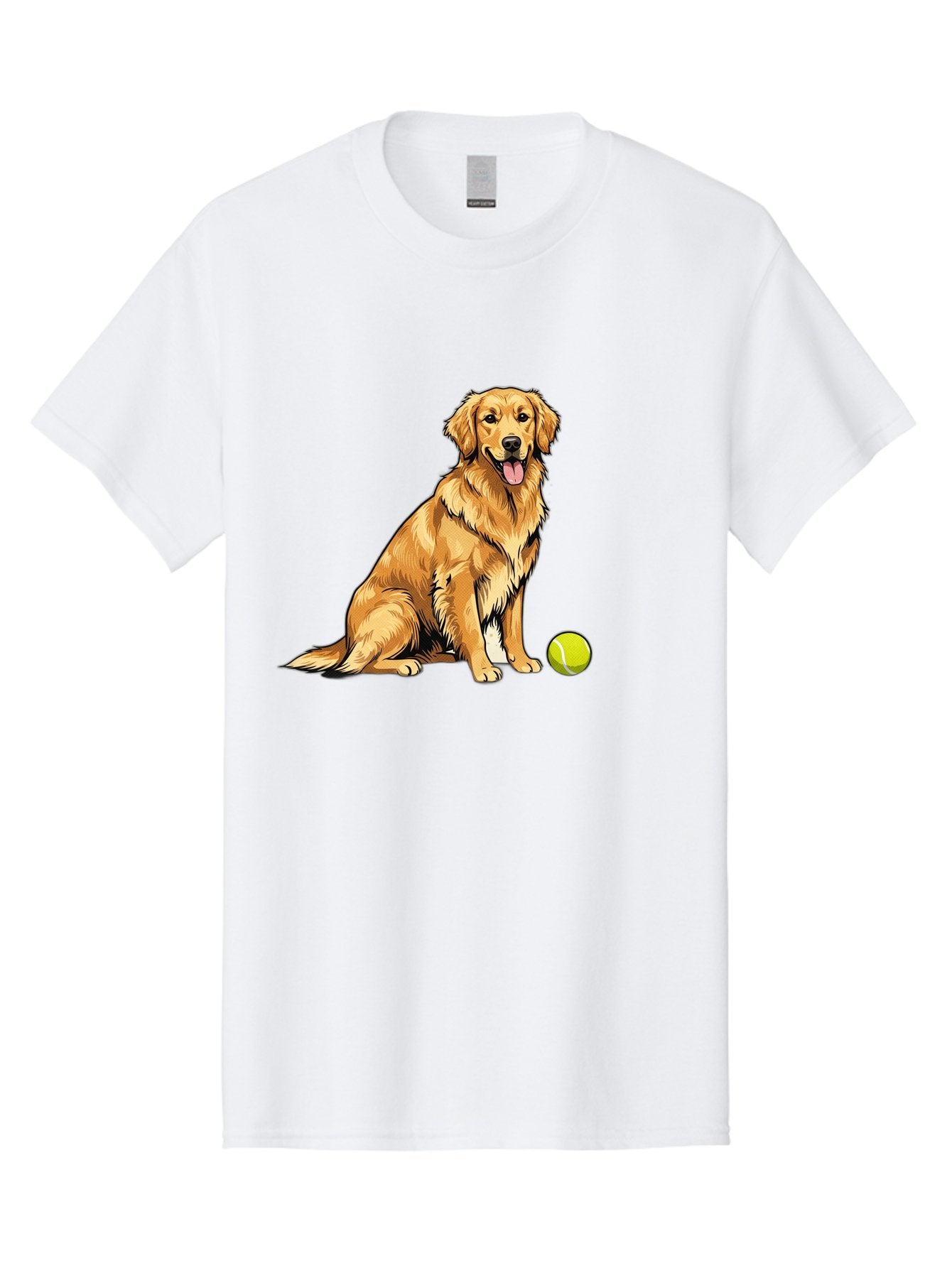 Golden-Retriever-7 Men'S Graphic Tee, 100% Cotton, Comfortable Casual Summer Wear, Machine Washable, Golden Retriever Dog, Tennis Ball, Sitting Dog, Happy Dog, Dog Sports, Canine Companion, Furry Friend, Playful Mood, Dog Illustration, Bab981 4