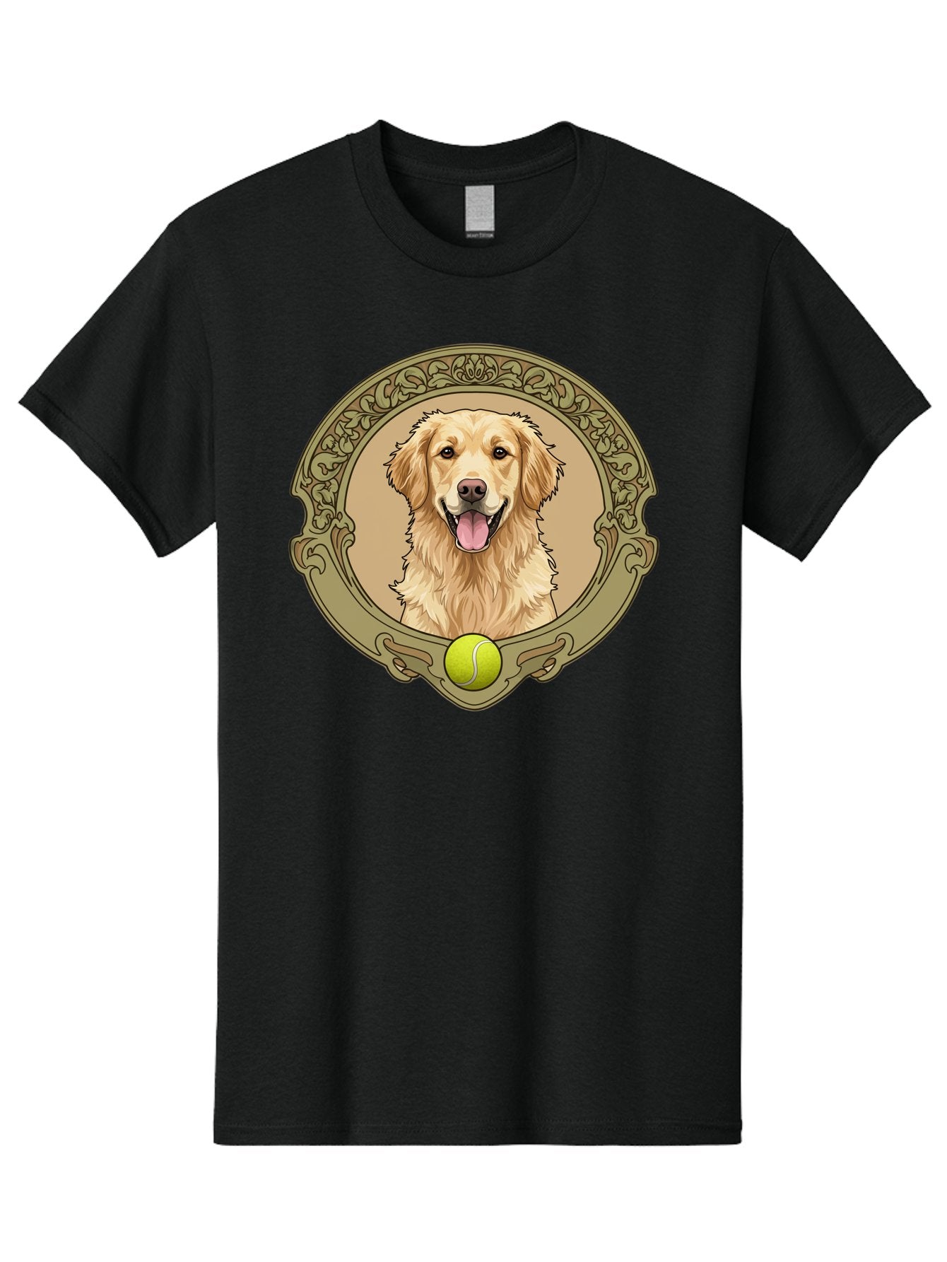 Golden-Retriever-8 Men'S Graphic Tee, 100% Cotton, Comfortable Casual Summer Wear, Machine Washable, Golden Retriever Head, Happy Dog, Tennis Ball, Ornate Frame, Vintage Style, Playful Pet, Dog Illustration, Retriever Breed, Tennis Ball Theme, Bab982 4