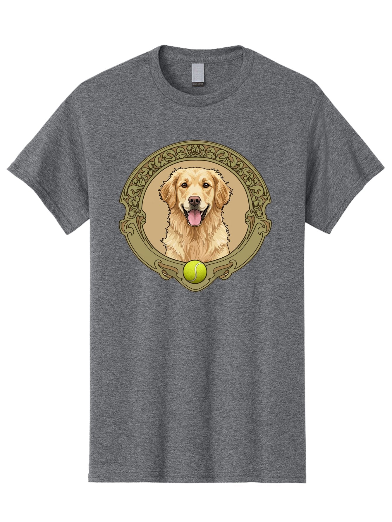 Golden-Retriever-8 Men'S Graphic Tee, 100% Cotton, Comfortable Casual Summer Wear, Machine Washable, Golden Retriever Head, Happy Dog, Tennis Ball, Ornate Frame, Vintage Style, Playful Pet, Dog Illustration, Retriever Breed, Tennis Ball Theme, Bab982 12