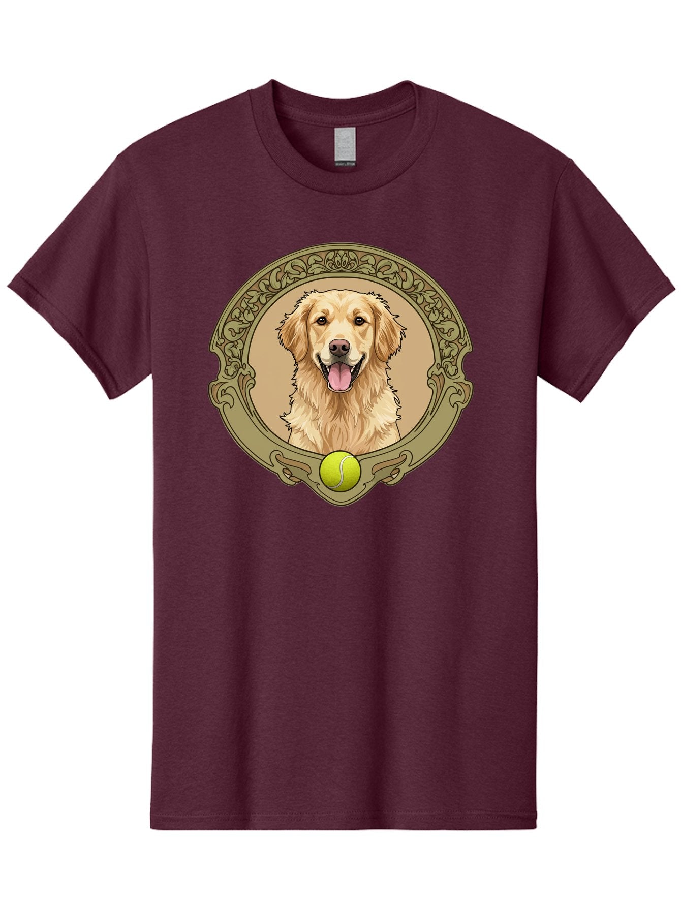 Golden-Retriever-8 Men'S Graphic Tee, 100% Cotton, Comfortable Casual Summer Wear, Machine Washable, Golden Retriever Head, Happy Dog, Tennis Ball, Ornate Frame, Vintage Style, Playful Pet, Dog Illustration, Retriever Breed, Tennis Ball Theme, Bab982 6