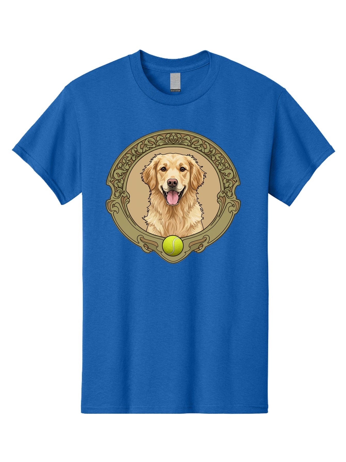 Golden-Retriever-8 Men'S Graphic Tee, 100% Cotton, Comfortable Casual Summer Wear, Machine Washable, Golden Retriever Head, Happy Dog, Tennis Ball, Ornate Frame, Vintage Style, Playful Pet, Dog Illustration, Retriever Breed, Tennis Ball Theme, Bab982 11