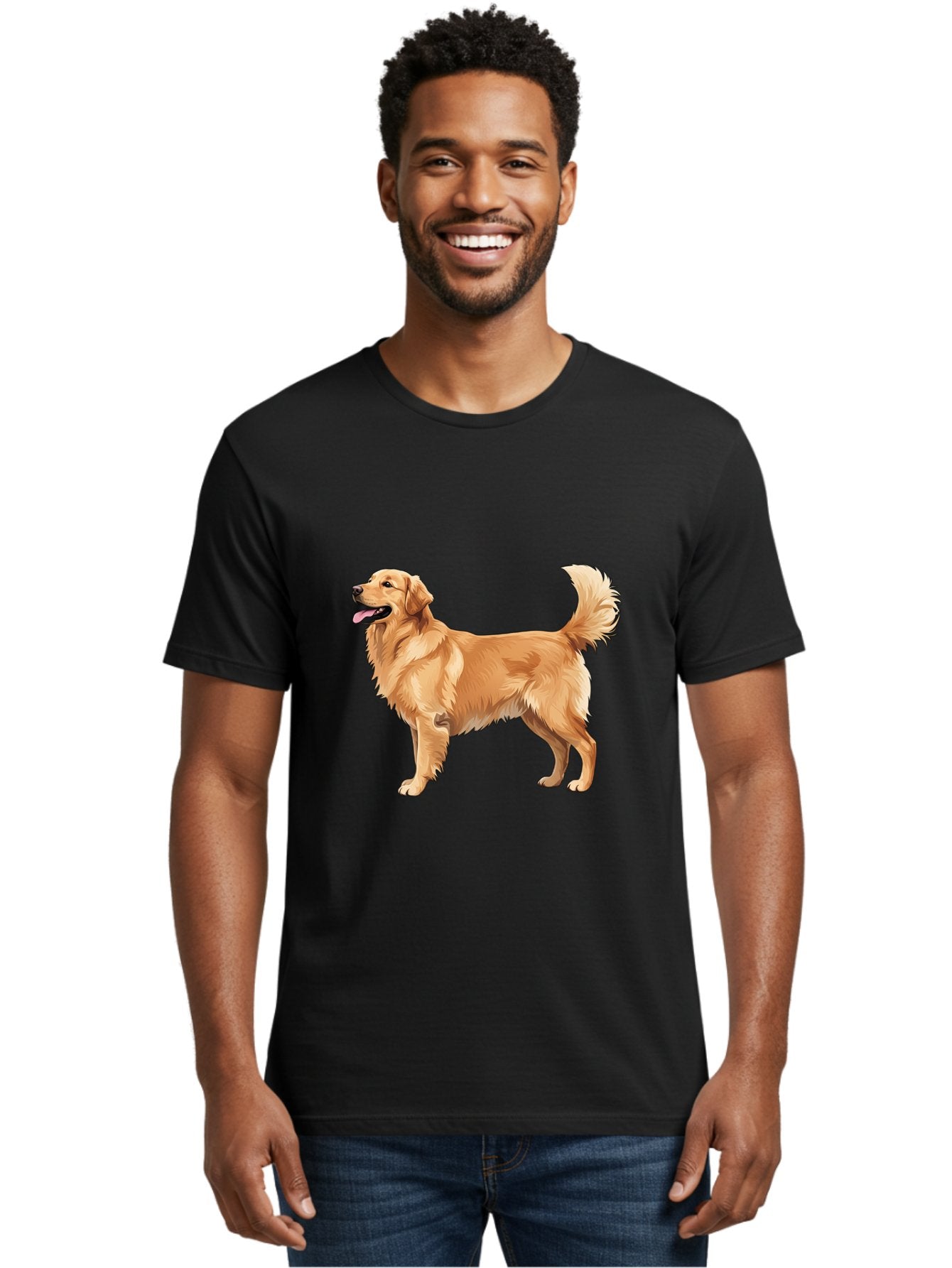 Golden-Retriever-9 Men'S Graphic Tee, 100% Cotton, Comfortable Casual Summer Wear, Machine Washable, Golden Retriever Dog, Happy Dog, Dog Portrait, Canine, Furry Friend, Playful Pet, Illustration, Cartoon Dog, Friendly Animal Bab983 21