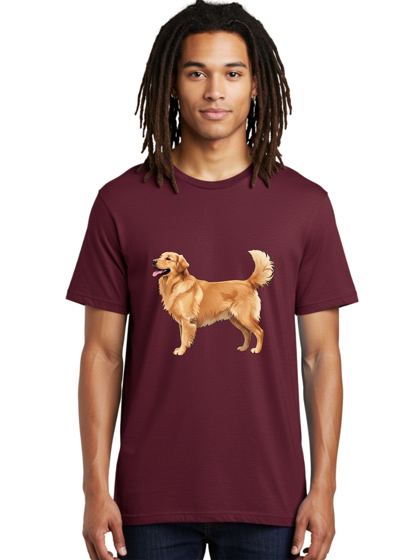 Golden-Retriever-9 Men'S Graphic Tee, 100% Cotton, Comfortable Casual Summer Wear, Machine Washable, Golden Retriever Dog, Happy Dog, Dog Portrait, Canine, Furry Friend, Playful Pet, Illustration, Cartoon Dog, Friendly Animal Bab983 30