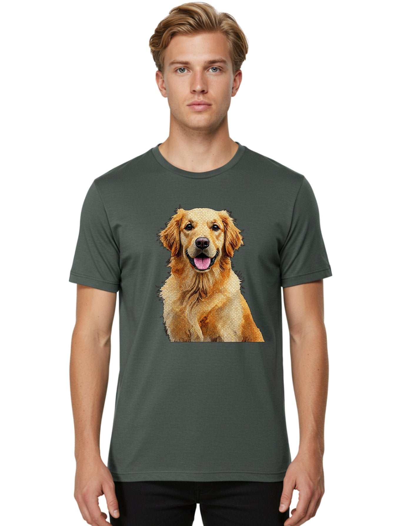 Golden-Retriever-Dog Men'S Graphic Tee, 100% Cotton, Comfortable Casual Summer Wear, Machine Washable, Golden Retriever, Happy Dog, Furry Friend, Dog Portrait, Happy Expression, Tongue Out, Dog Photography, Canine Companion, Friendly Animal Bab984 27