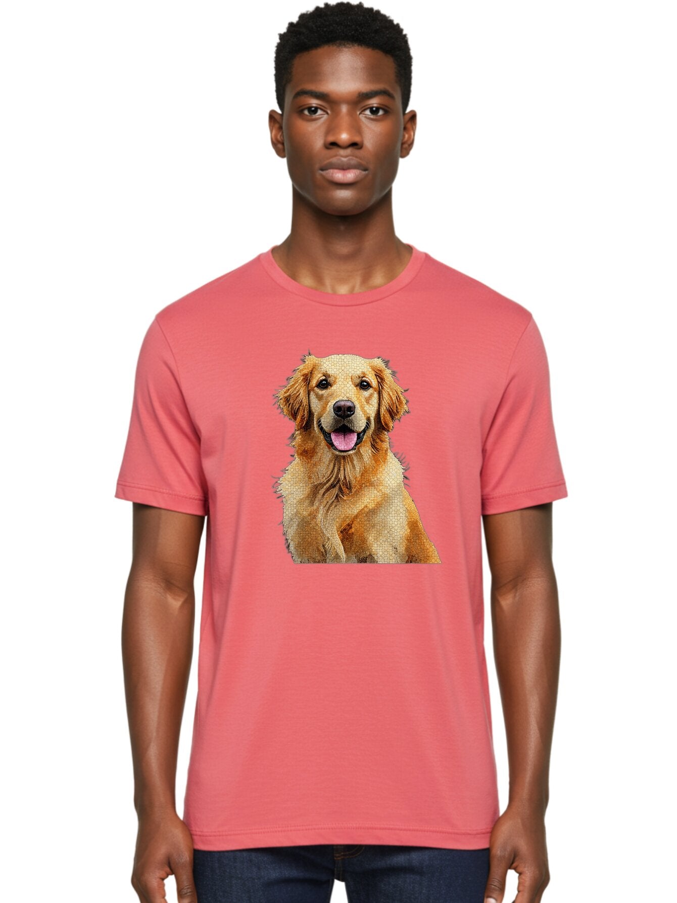 Golden-Retriever-Dog Men'S Graphic Tee, 100% Cotton, Comfortable Casual Summer Wear, Machine Washable, Golden Retriever, Happy Dog, Furry Friend, Dog Portrait, Happy Expression, Tongue Out, Dog Photography, Canine Companion, Friendly Animal Bab984 20