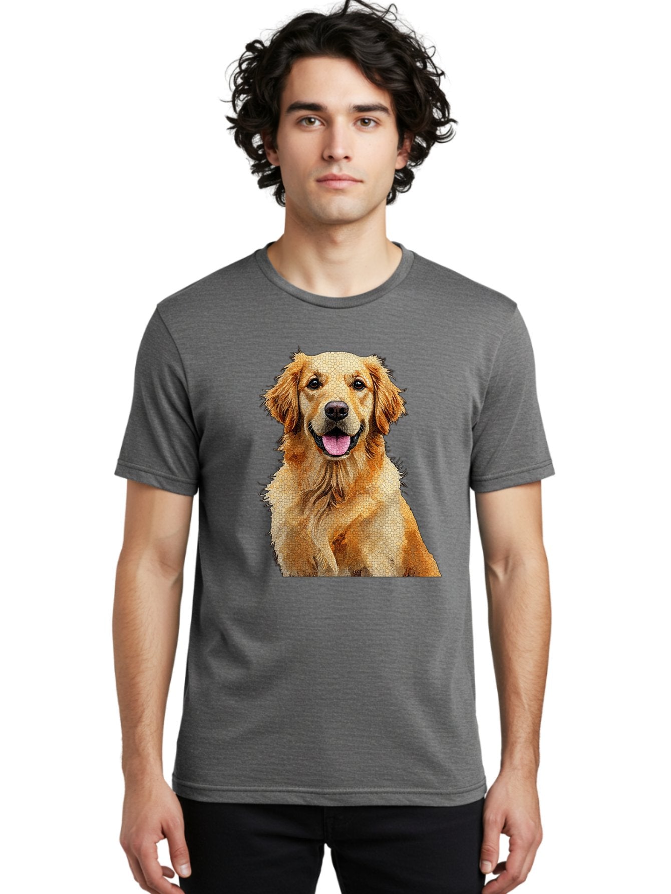Golden-Retriever-Dog Men'S Graphic Tee, 100% Cotton, Comfortable Casual Summer Wear, Machine Washable, Golden Retriever, Happy Dog, Furry Friend, Dog Portrait, Happy Expression, Tongue Out, Dog Photography, Canine Companion, Friendly Animal Bab984 16