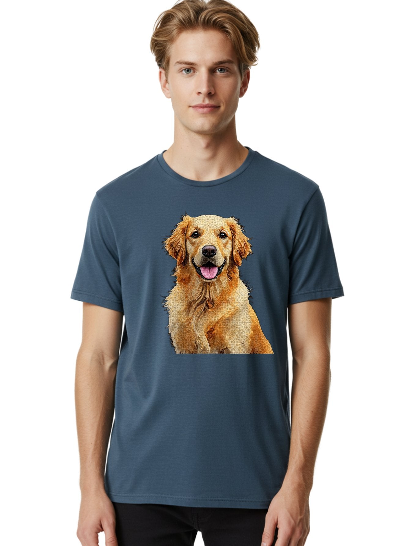 Golden-Retriever-Dog Men'S Graphic Tee, 100% Cotton, Comfortable Casual Summer Wear, Machine Washable, Golden Retriever, Happy Dog, Furry Friend, Dog Portrait, Happy Expression, Tongue Out, Dog Photography, Canine Companion, Friendly Animal Bab984 22