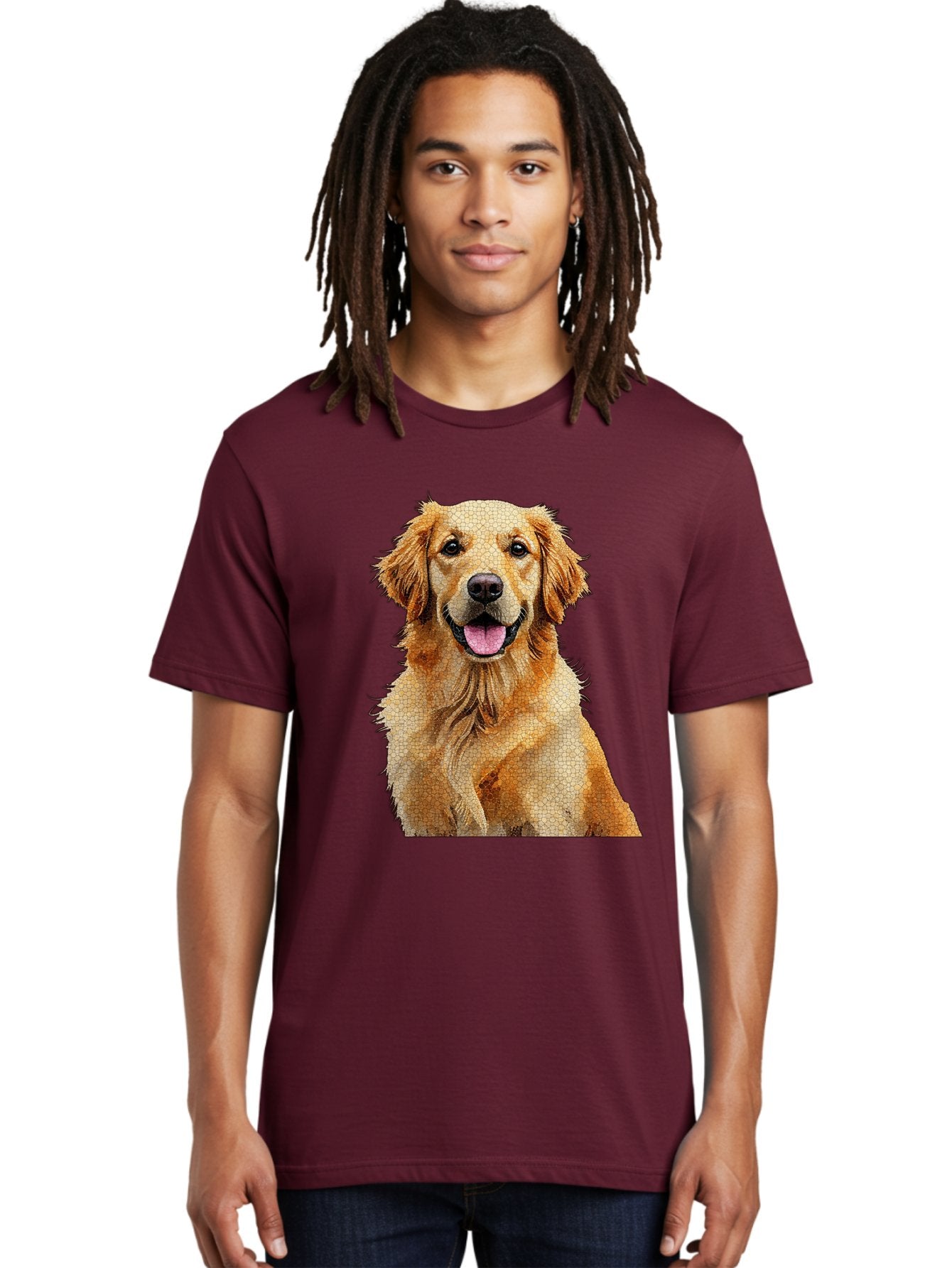 Golden-Retriever-Dog Men'S Graphic Tee, 100% Cotton, Comfortable Casual Summer Wear, Machine Washable, Golden Retriever, Happy Dog, Furry Friend, Dog Portrait, Happy Expression, Tongue Out, Dog Photography, Canine Companion, Friendly Animal Bab984 19