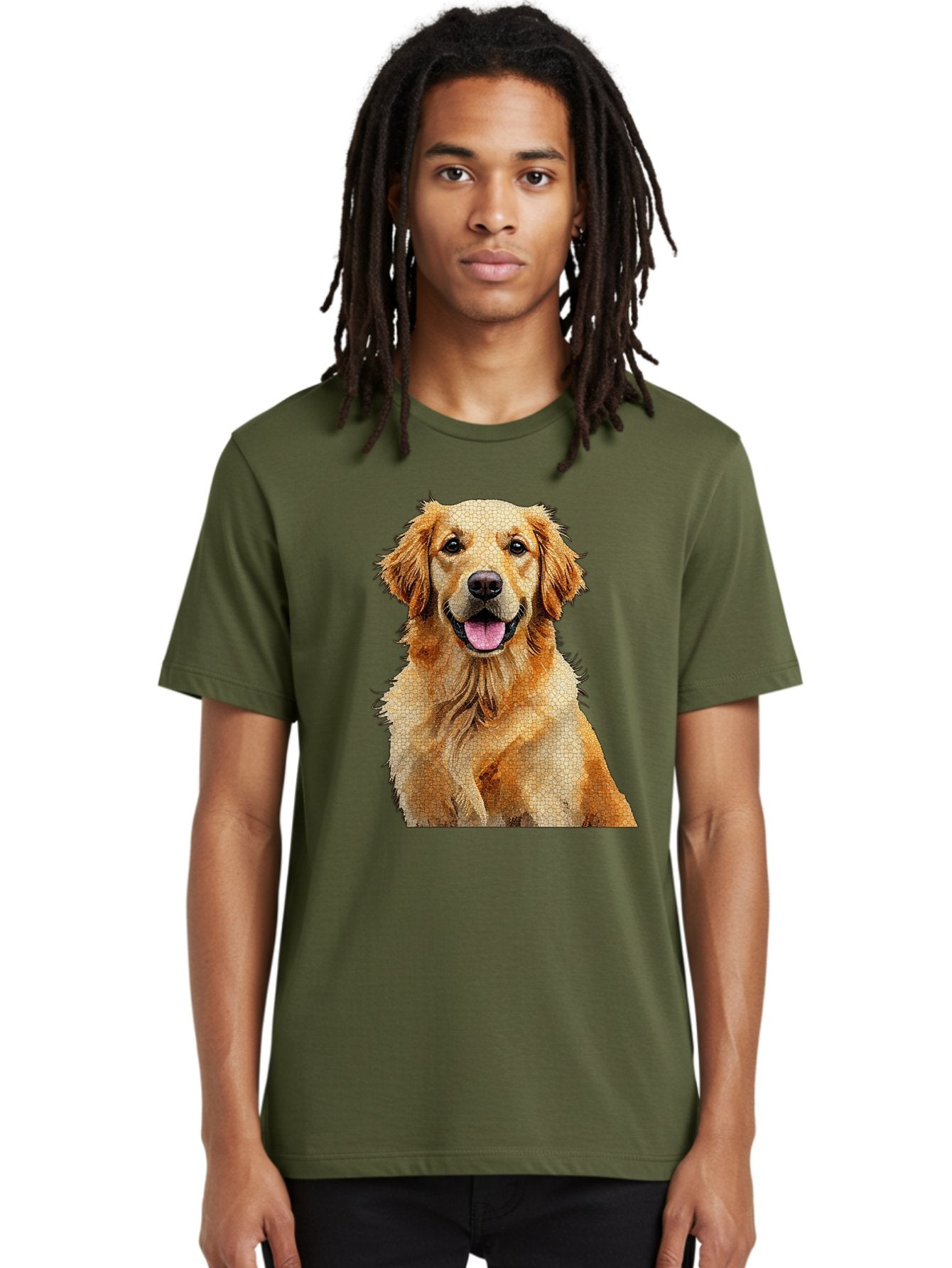 Golden-Retriever-Dog Men'S Graphic Tee, 100% Cotton, Comfortable Casual Summer Wear, Machine Washable, Golden Retriever, Happy Dog, Furry Friend, Dog Portrait, Happy Expression, Tongue Out, Dog Photography, Canine Companion, Friendly Animal Bab984 17