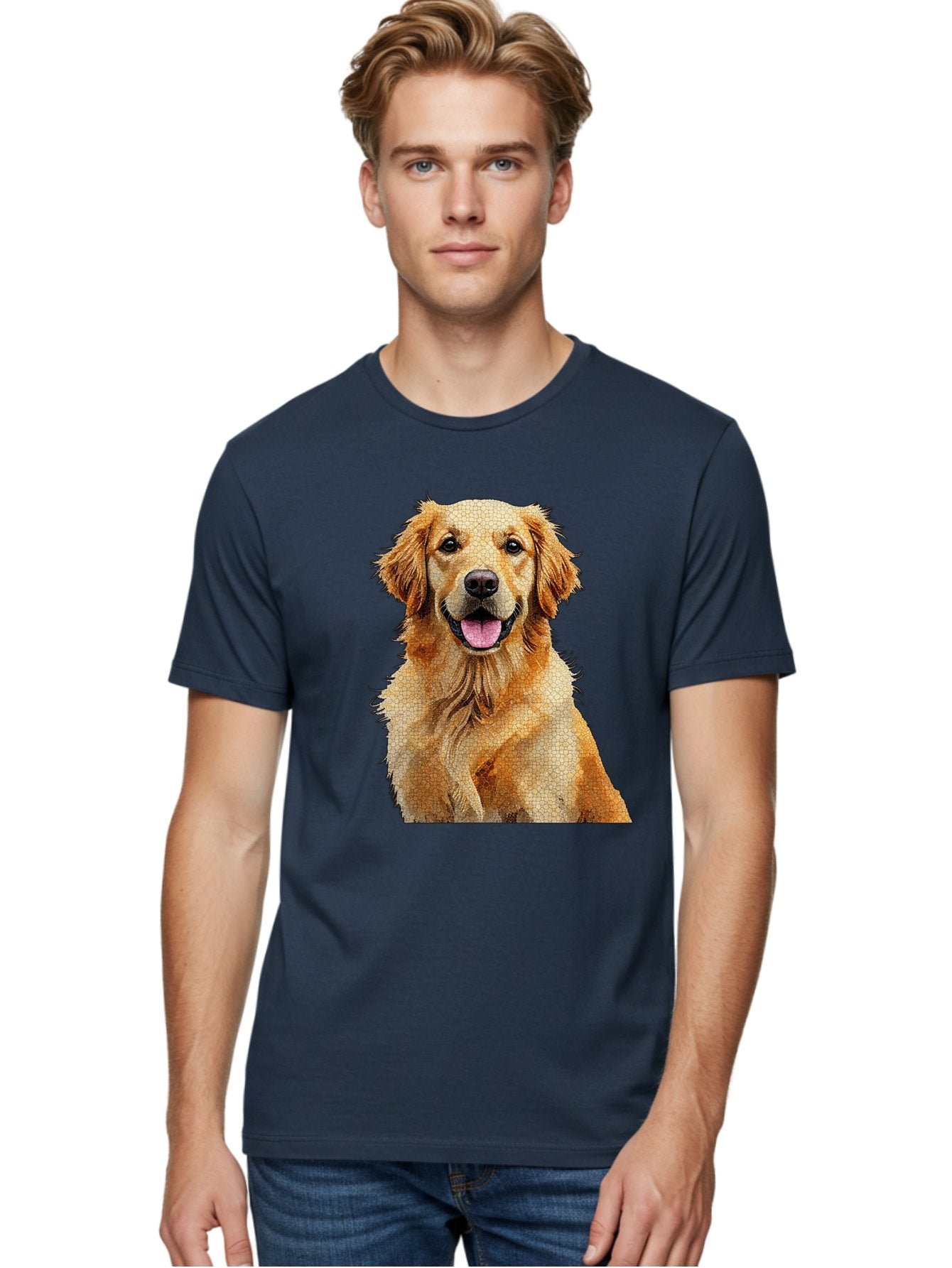 Golden-Retriever-Dog Men'S Graphic Tee, 100% Cotton, Comfortable Casual Summer Wear, Machine Washable, Golden Retriever, Happy Dog, Furry Friend, Dog Portrait, Happy Expression, Tongue Out, Dog Photography, Canine Companion, Friendly Animal Bab984 21
