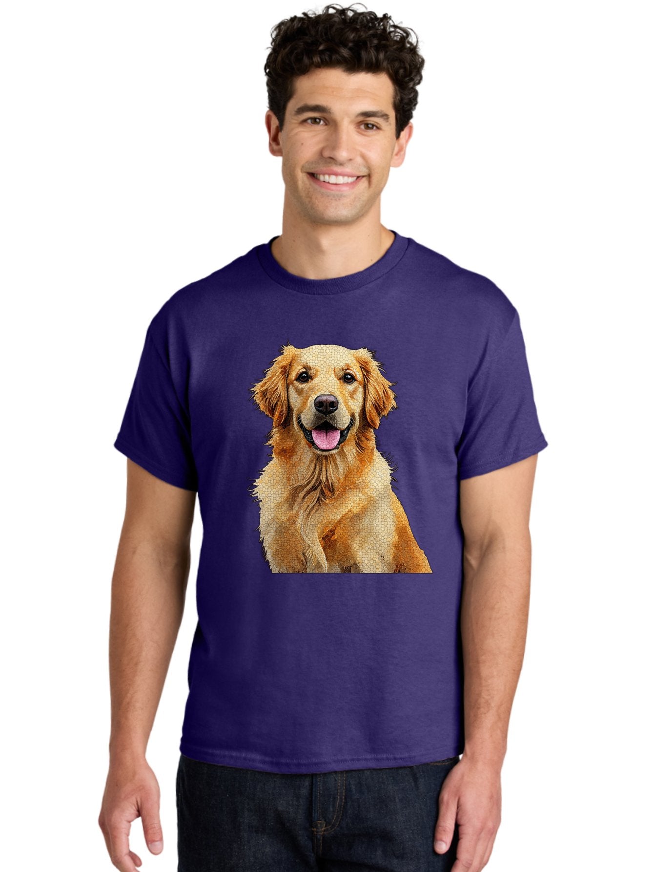 Golden-Retriever-Dog Men'S Graphic Tee, 100% Cotton, Comfortable Casual Summer Wear, Machine Washable, Golden Retriever, Happy Dog, Furry Friend, Dog Portrait, Happy Expression, Tongue Out, Dog Photography, Canine Companion, Friendly Animal Bab984 26