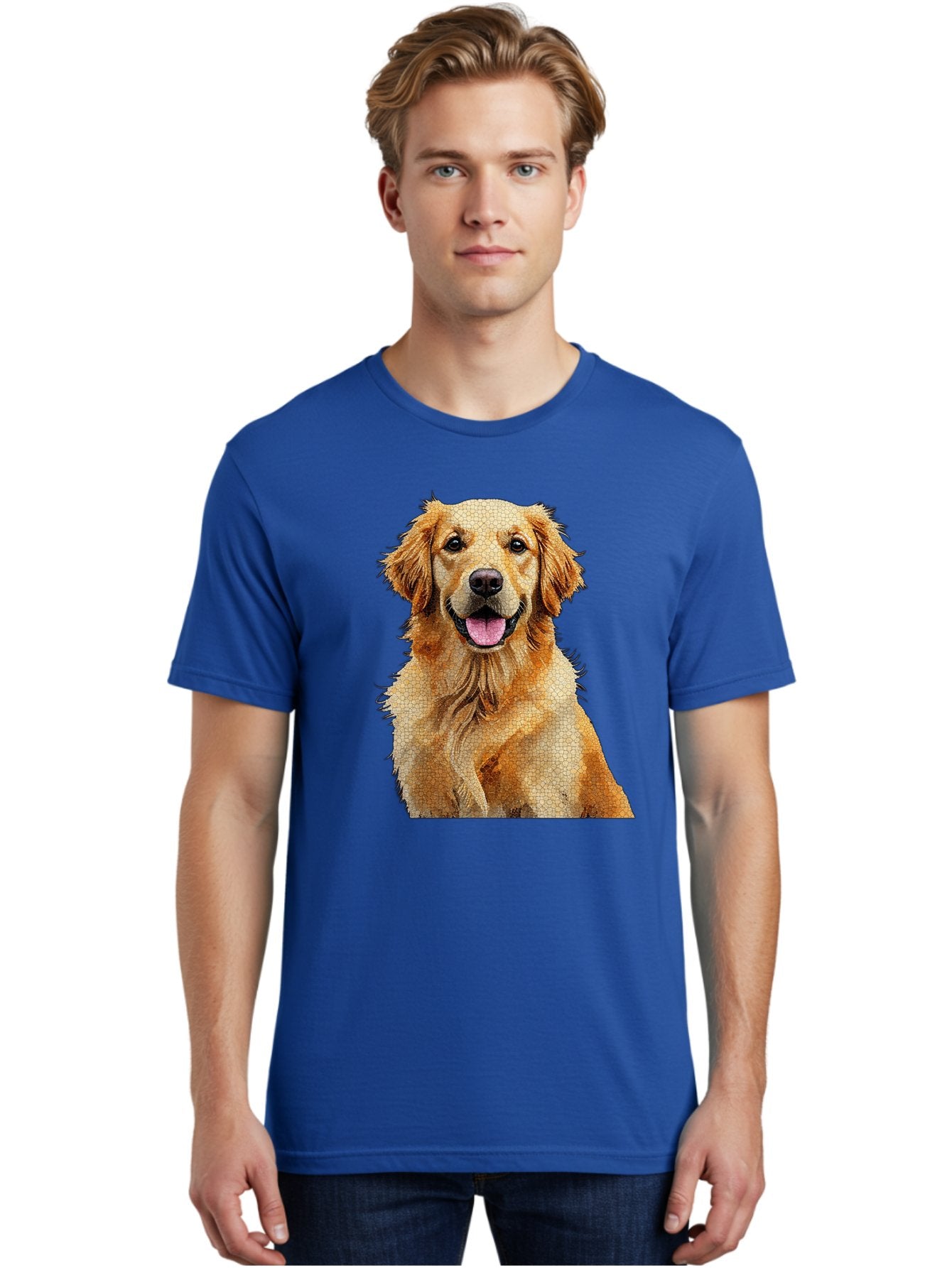 Golden-Retriever-Dog Men'S Graphic Tee, 100% Cotton, Comfortable Casual Summer Wear, Machine Washable, Golden Retriever, Happy Dog, Furry Friend, Dog Portrait, Happy Expression, Tongue Out, Dog Photography, Canine Companion, Friendly Animal Bab984 29
