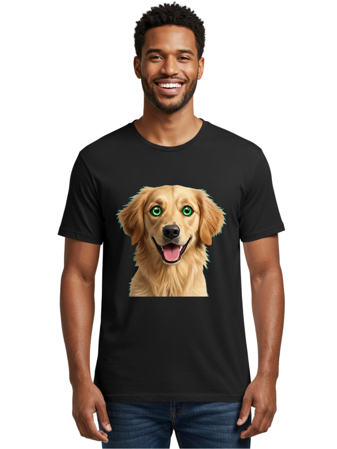 Golden-Retriever-Head-1 Men'S Graphic Tee, 100% Cotton, Comfortable Casual Summer Wear, Machine Washable, Happy Dog, Golden Retriever, Cartoon Dog, Dog Portrait, Friendly Canine, Smiling Dog, Green Eyes, Dog Art, Animal Illustration, Bab985 16
