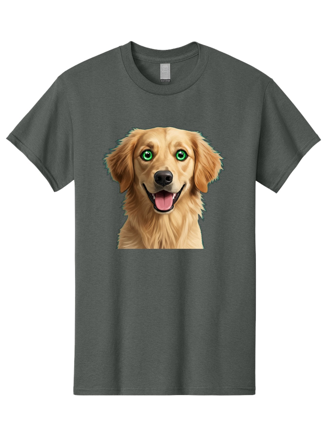 Golden-Retriever-Head-1 Men'S Graphic Tee, 100% Cotton, Comfortable Casual Summer Wear, Machine Washable, Happy Dog, Golden Retriever, Cartoon Dog, Dog Portrait, Friendly Canine, Smiling Dog, Green Eyes, Dog Art, Animal Illustration, Bab985
