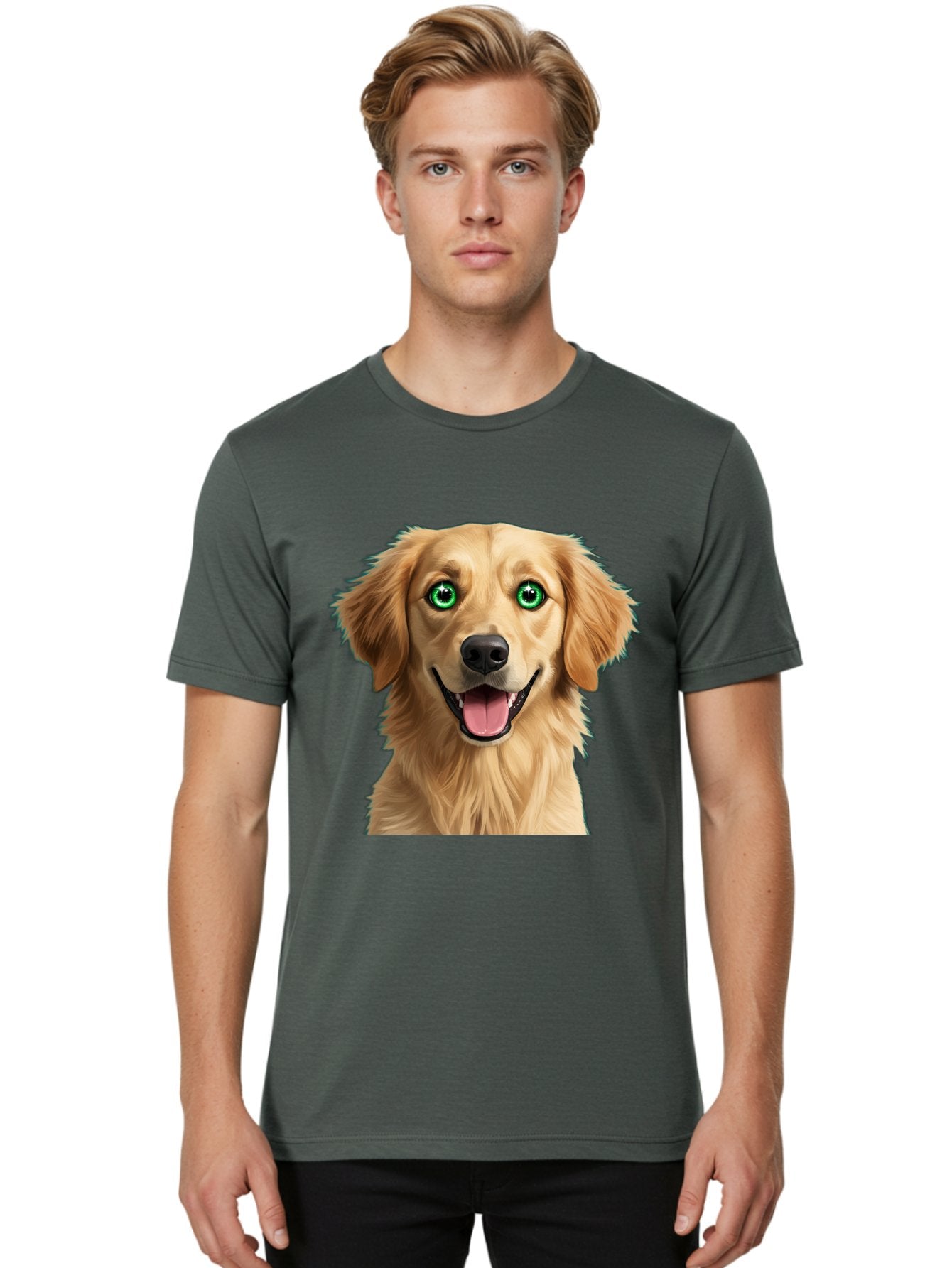 Golden-Retriever-Head-1 Men'S Graphic Tee, 100% Cotton, Comfortable Casual Summer Wear, Machine Washable, Happy Dog, Golden Retriever, Cartoon Dog, Dog Portrait, Friendly Canine, Smiling Dog, Green Eyes, Dog Art, Animal Illustration, Bab985 21