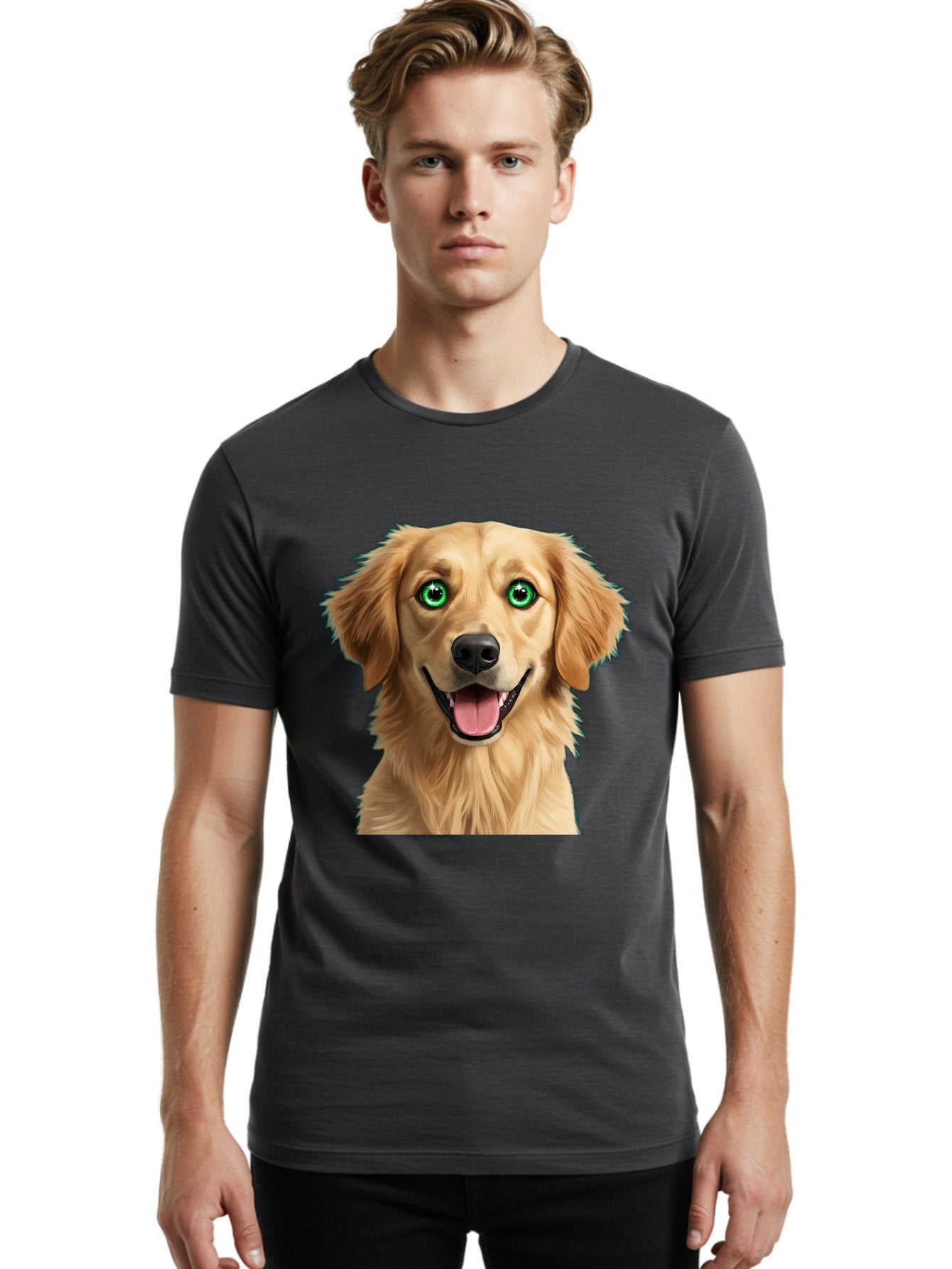 Golden-Retriever-Head-1 Men'S Graphic Tee, 100% Cotton, Comfortable Casual Summer Wear, Machine Washable, Happy Dog, Golden Retriever, Cartoon Dog, Dog Portrait, Friendly Canine, Smiling Dog, Green Eyes, Dog Art, Animal Illustration, Bab985 28