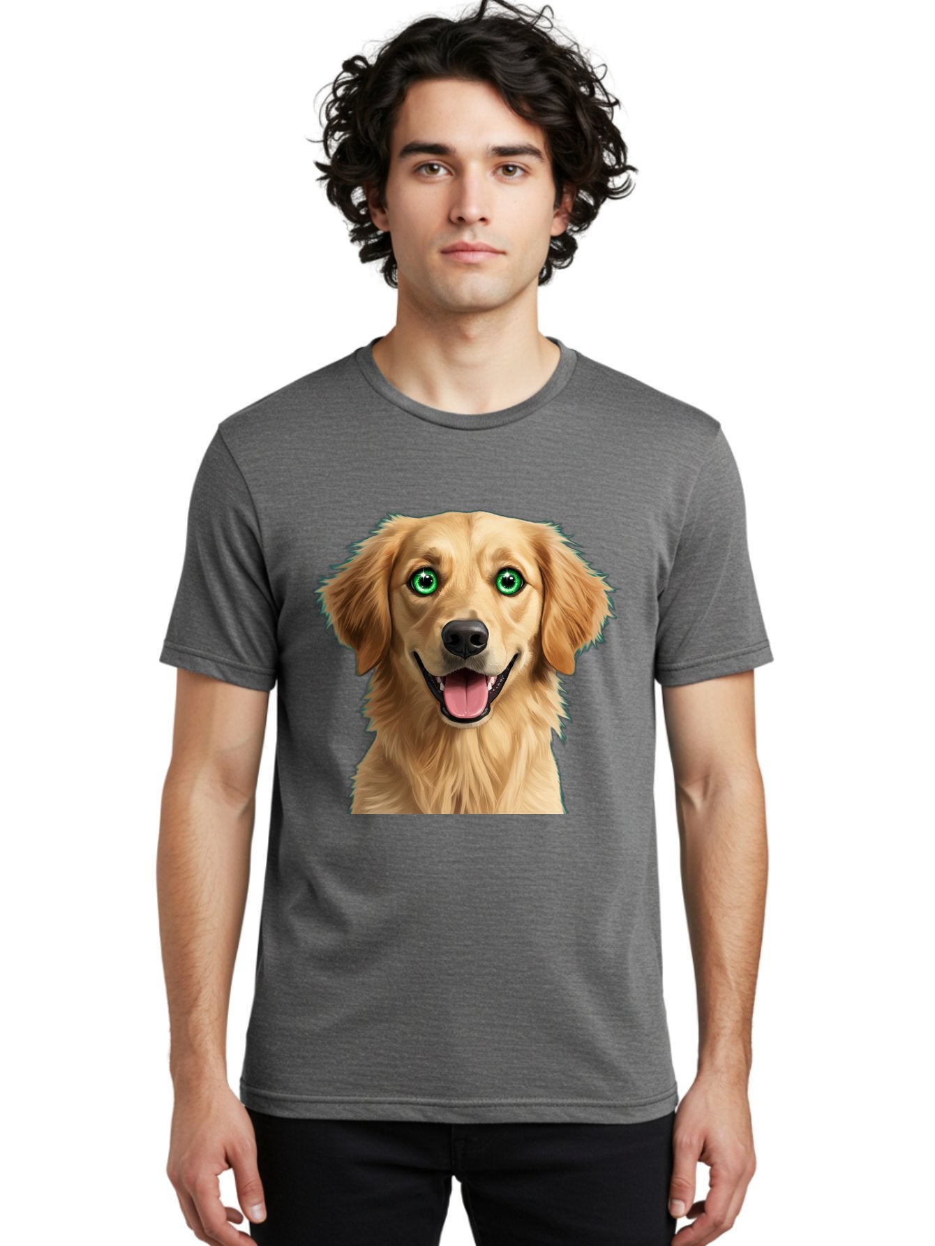 Golden-Retriever-Head-1 Men'S Graphic Tee, 100% Cotton, Comfortable Casual Summer Wear, Machine Washable, Happy Dog, Golden Retriever, Cartoon Dog, Dog Portrait, Friendly Canine, Smiling Dog, Green Eyes, Dog Art, Animal Illustration, Bab985 27