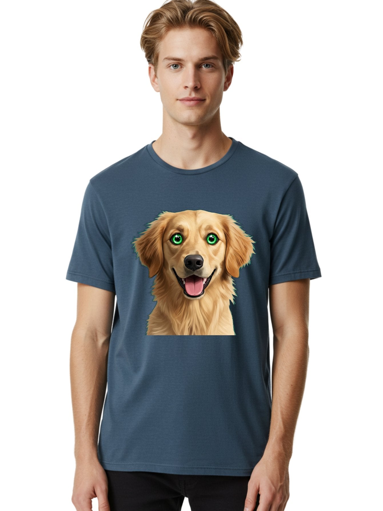 Golden-Retriever-Head-1 Men'S Graphic Tee, 100% Cotton, Comfortable Casual Summer Wear, Machine Washable, Happy Dog, Golden Retriever, Cartoon Dog, Dog Portrait, Friendly Canine, Smiling Dog, Green Eyes, Dog Art, Animal Illustration, Bab985 26