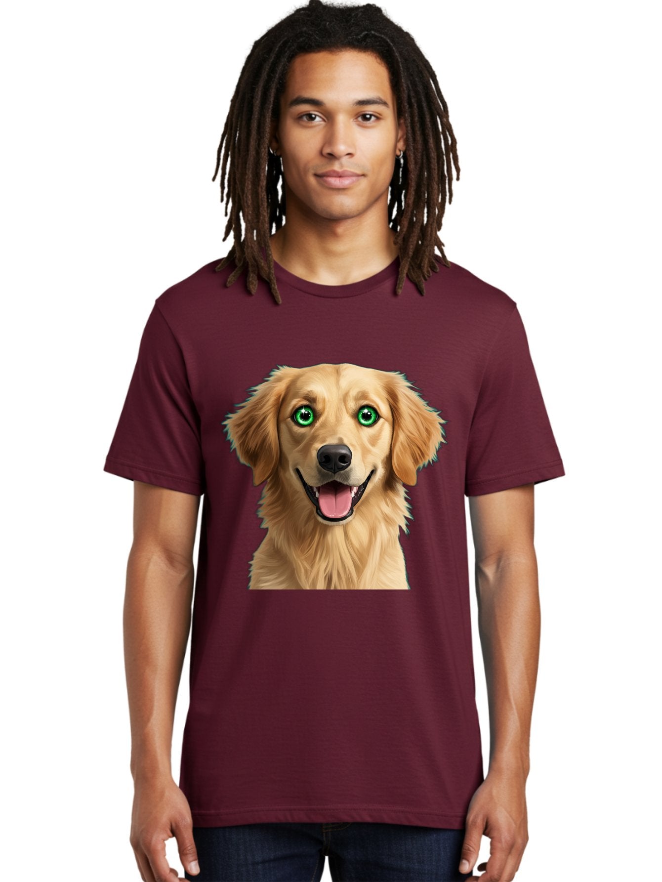 Golden-Retriever-Head-1 Men'S Graphic Tee, 100% Cotton, Comfortable Casual Summer Wear, Machine Washable, Happy Dog, Golden Retriever, Cartoon Dog, Dog Portrait, Friendly Canine, Smiling Dog, Green Eyes, Dog Art, Animal Illustration, Bab985 19