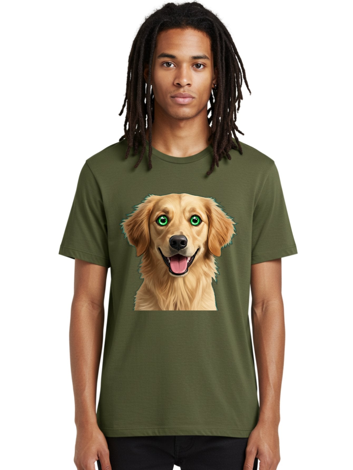 Golden-Retriever-Head-1 Men'S Graphic Tee, 100% Cotton, Comfortable Casual Summer Wear, Machine Washable, Happy Dog, Golden Retriever, Cartoon Dog, Dog Portrait, Friendly Canine, Smiling Dog, Green Eyes, Dog Art, Animal Illustration, Bab985 24