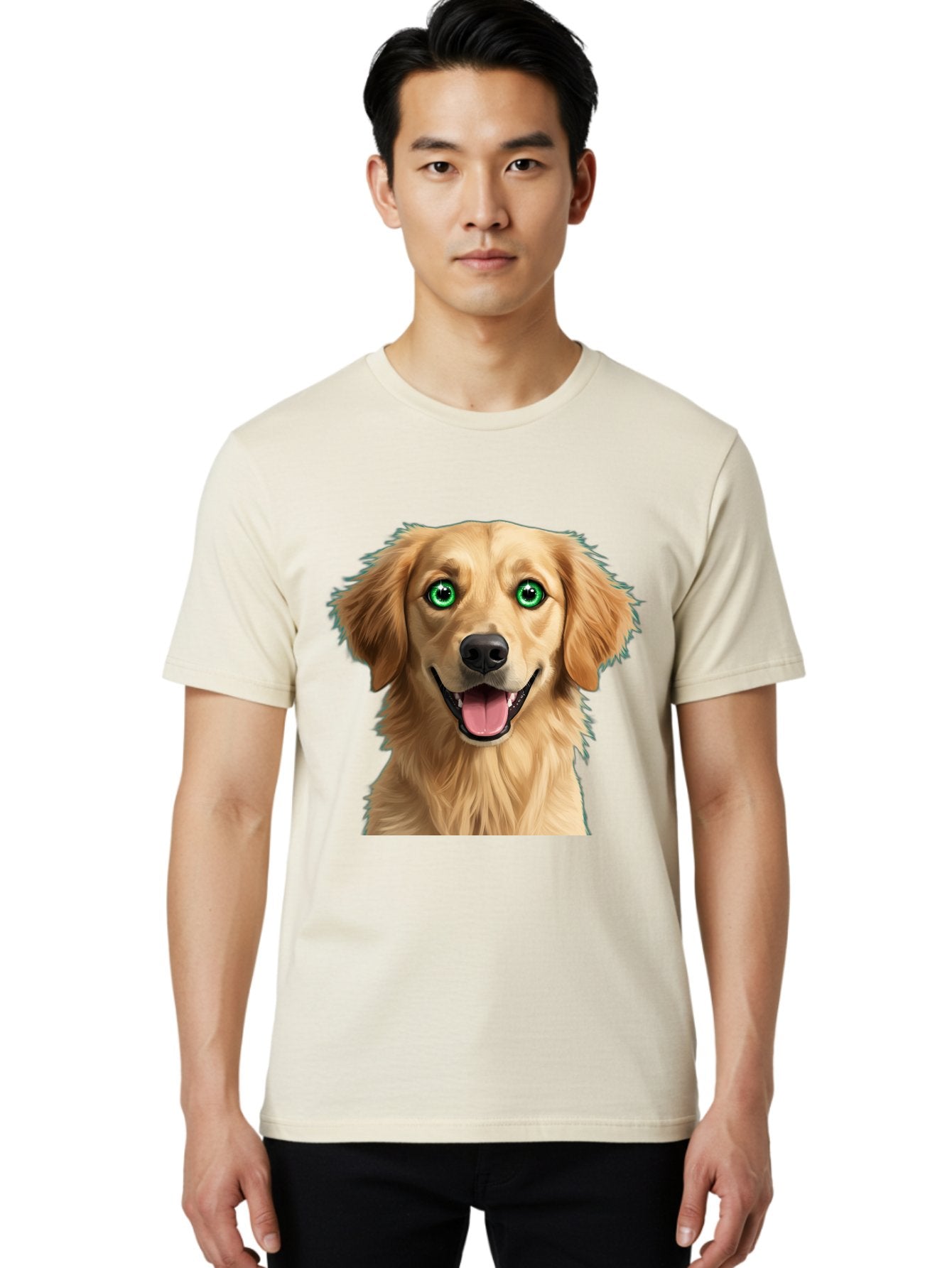 Golden-Retriever-Head-1 Men'S Graphic Tee, 100% Cotton, Comfortable Casual Summer Wear, Machine Washable, Happy Dog, Golden Retriever, Cartoon Dog, Dog Portrait, Friendly Canine, Smiling Dog, Green Eyes, Dog Art, Animal Illustration, Bab985 30