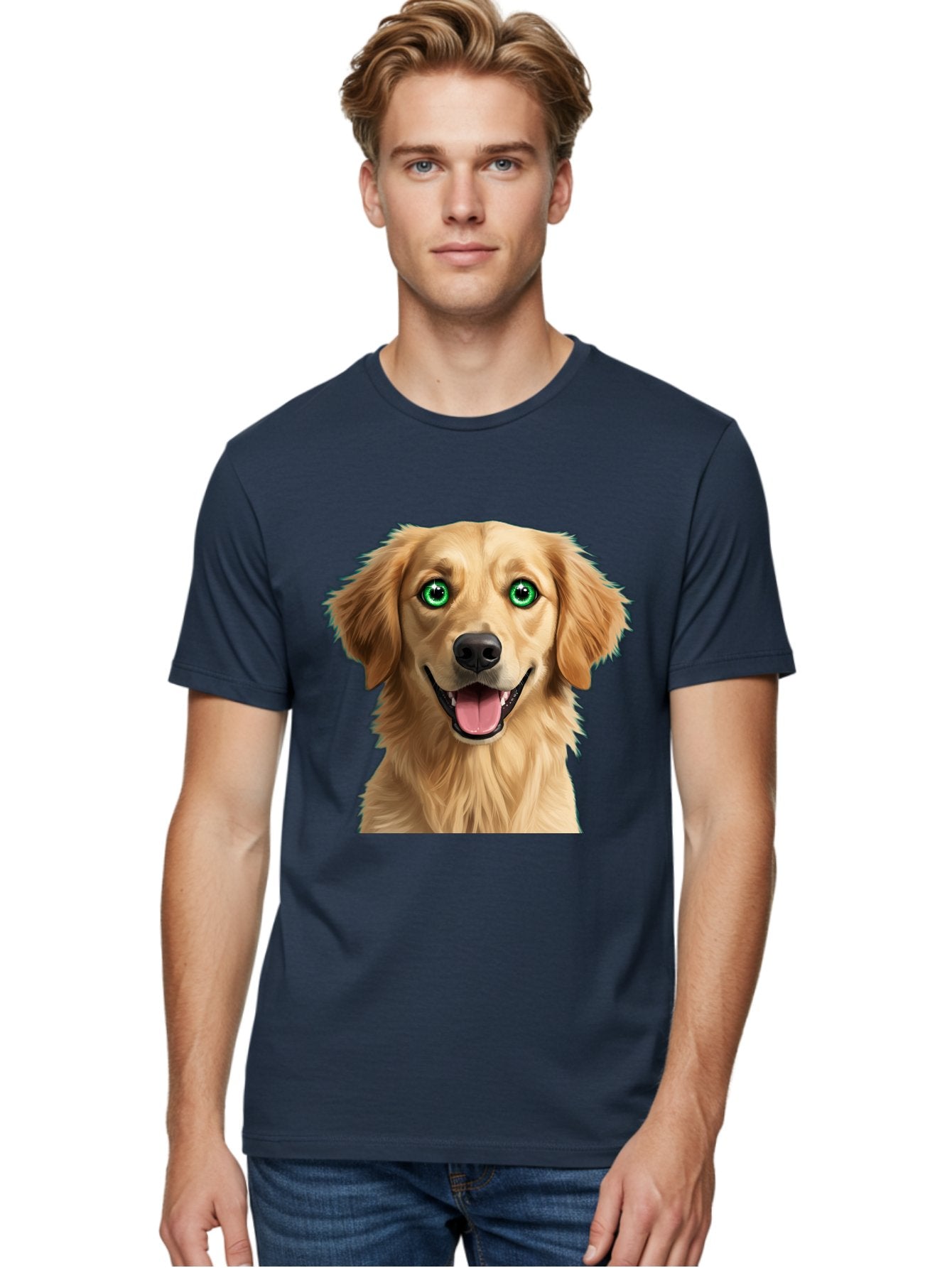 Golden-Retriever-Head-1 Men'S Graphic Tee, 100% Cotton, Comfortable Casual Summer Wear, Machine Washable, Happy Dog, Golden Retriever, Cartoon Dog, Dog Portrait, Friendly Canine, Smiling Dog, Green Eyes, Dog Art, Animal Illustration, Bab985 23