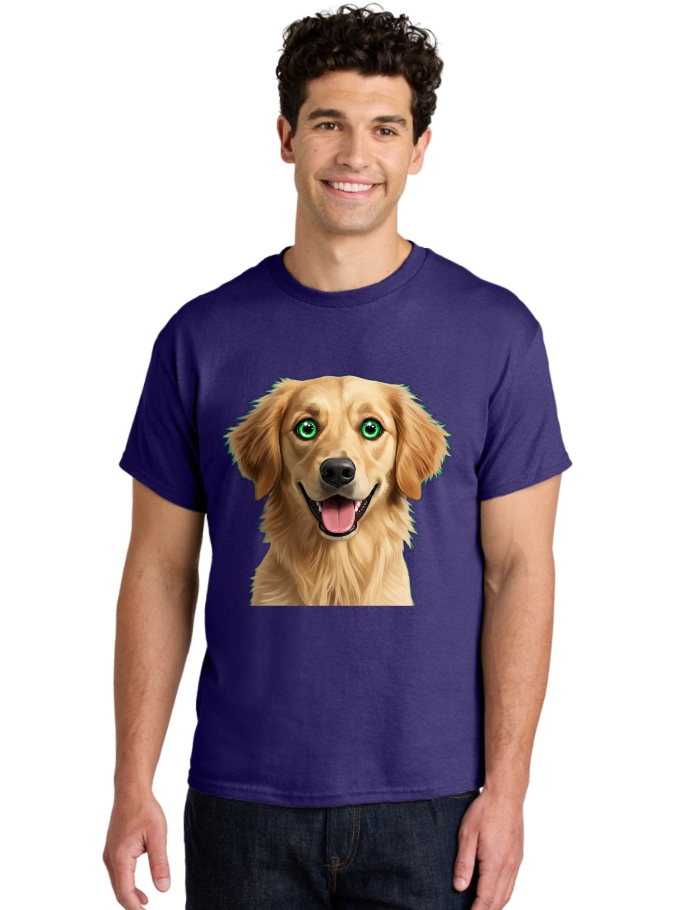 Golden-Retriever-Head-1 Men'S Graphic Tee, 100% Cotton, Comfortable Casual Summer Wear, Machine Washable, Happy Dog, Golden Retriever, Cartoon Dog, Dog Portrait, Friendly Canine, Smiling Dog, Green Eyes, Dog Art, Animal Illustration, Bab985 17