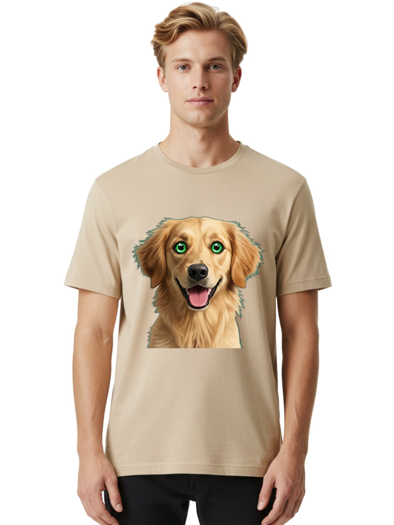 Golden-Retriever-Head-1 Men'S Graphic Tee, 100% Cotton, Comfortable Casual Summer Wear, Machine Washable, Happy Dog, Golden Retriever, Cartoon Dog, Dog Portrait, Friendly Canine, Smiling Dog, Green Eyes, Dog Art, Animal Illustration, Bab985 29