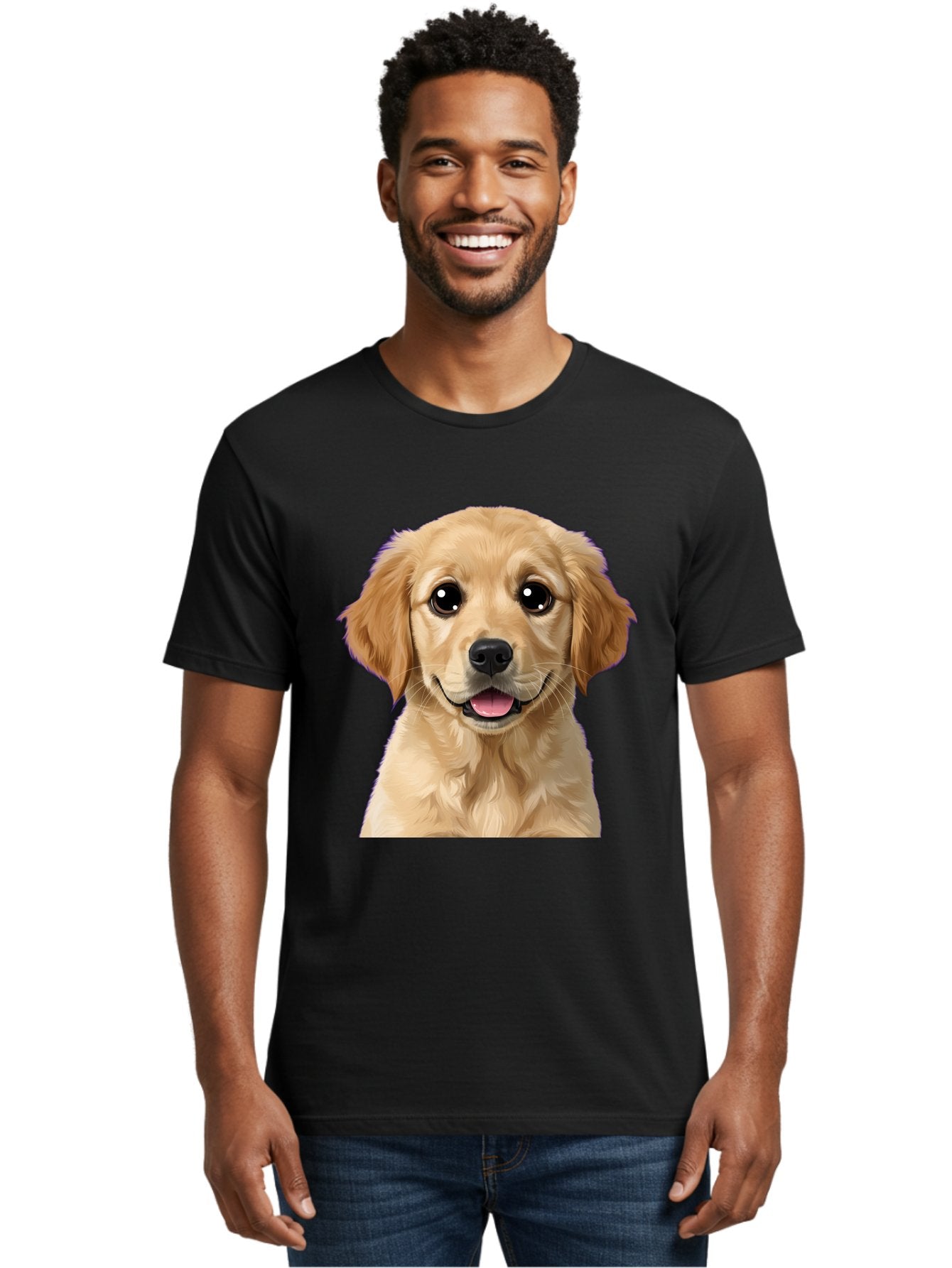 Golden-Retriever-Puppy-1 Men'S Graphic Tee, 100% Cotton, Comfortable Casual Summer Wear, Machine Washable, Golden Retriever Puppy, Happy Dog, Playful Puppy, Adorable Face, Cute Nose, Floppy Ears, Sweet Expression, Friendly Animal, Bab988 25