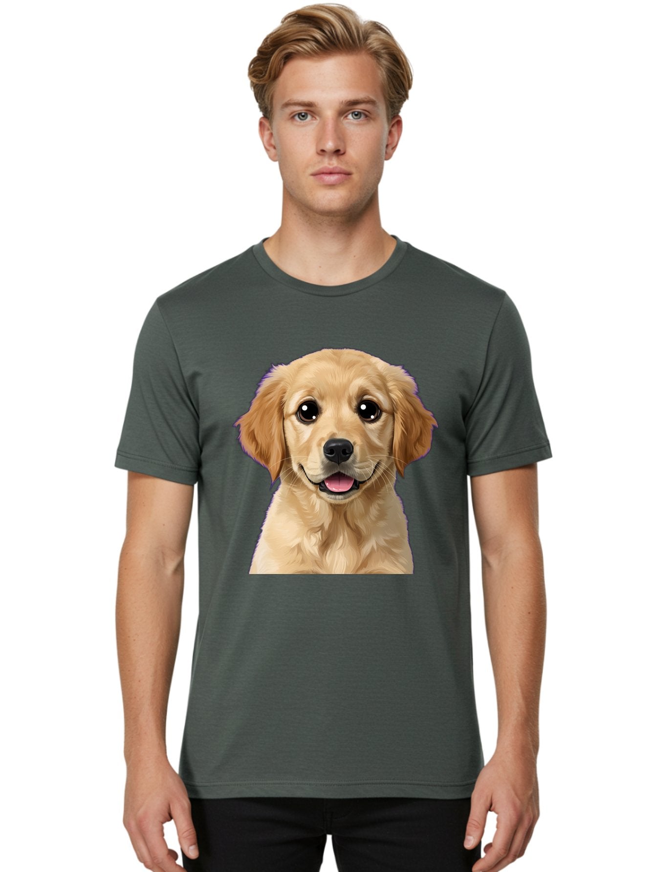 Golden-Retriever-Puppy-1 Men'S Graphic Tee, 100% Cotton, Comfortable Casual Summer Wear, Machine Washable, Golden Retriever Puppy, Happy Dog, Playful Puppy, Adorable Face, Cute Nose, Floppy Ears, Sweet Expression, Friendly Animal, Bab988 27