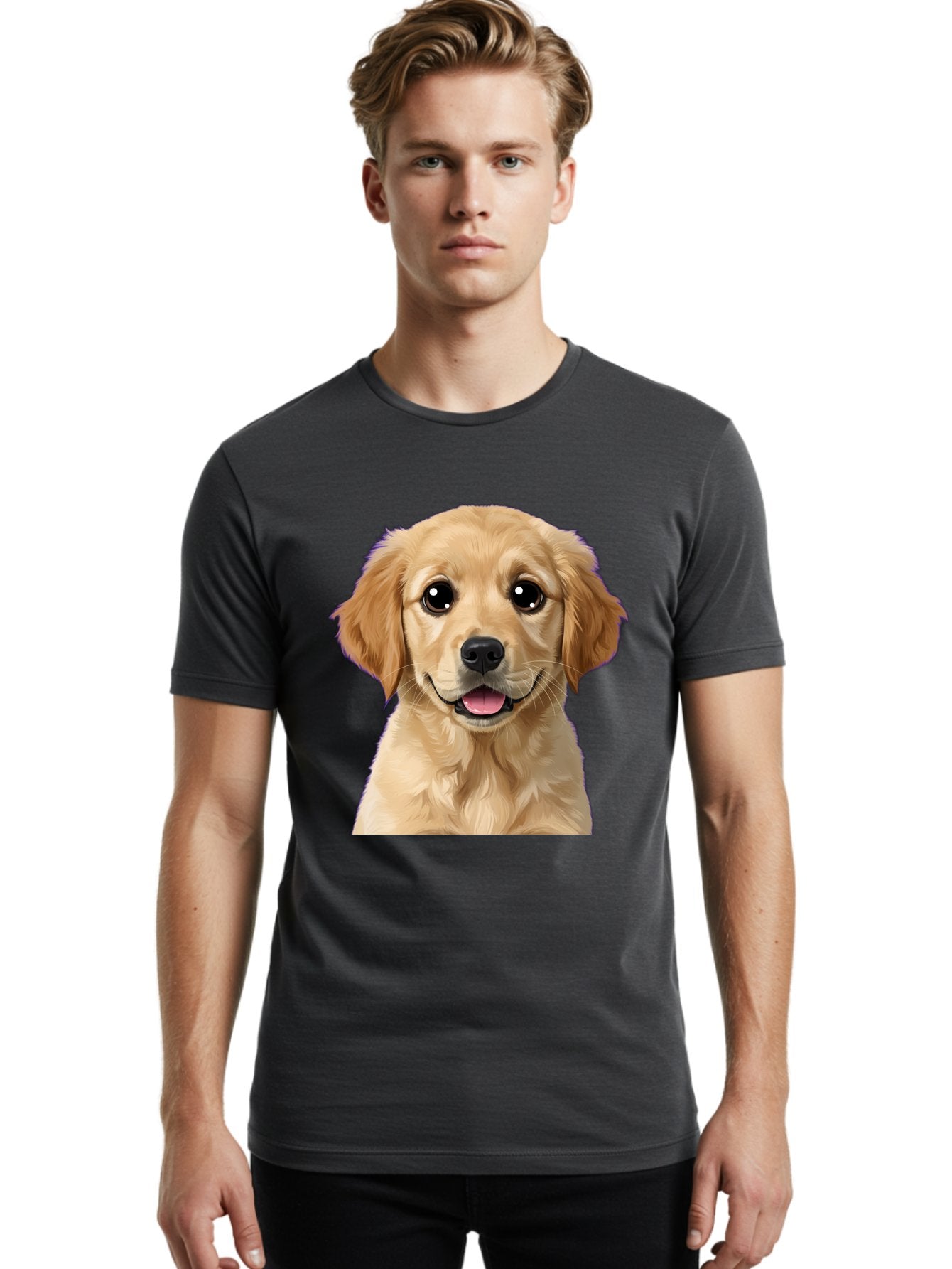 Golden-Retriever-Puppy-1 Men'S Graphic Tee, 100% Cotton, Comfortable Casual Summer Wear, Machine Washable, Golden Retriever Puppy, Happy Dog, Playful Puppy, Adorable Face, Cute Nose, Floppy Ears, Sweet Expression, Friendly Animal, Bab988 21