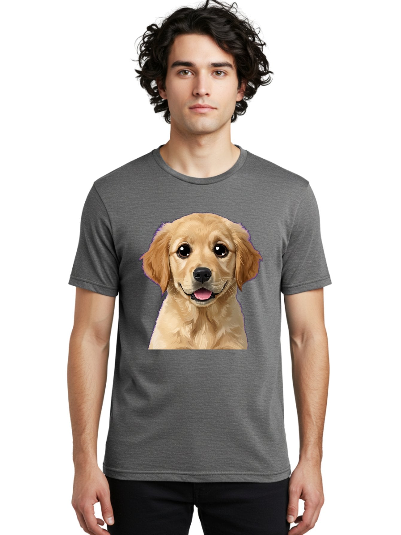 Golden-Retriever-Puppy-1 Men'S Graphic Tee, 100% Cotton, Comfortable Casual Summer Wear, Machine Washable, Golden Retriever Puppy, Happy Dog, Playful Puppy, Adorable Face, Cute Nose, Floppy Ears, Sweet Expression, Friendly Animal, Bab988 17
