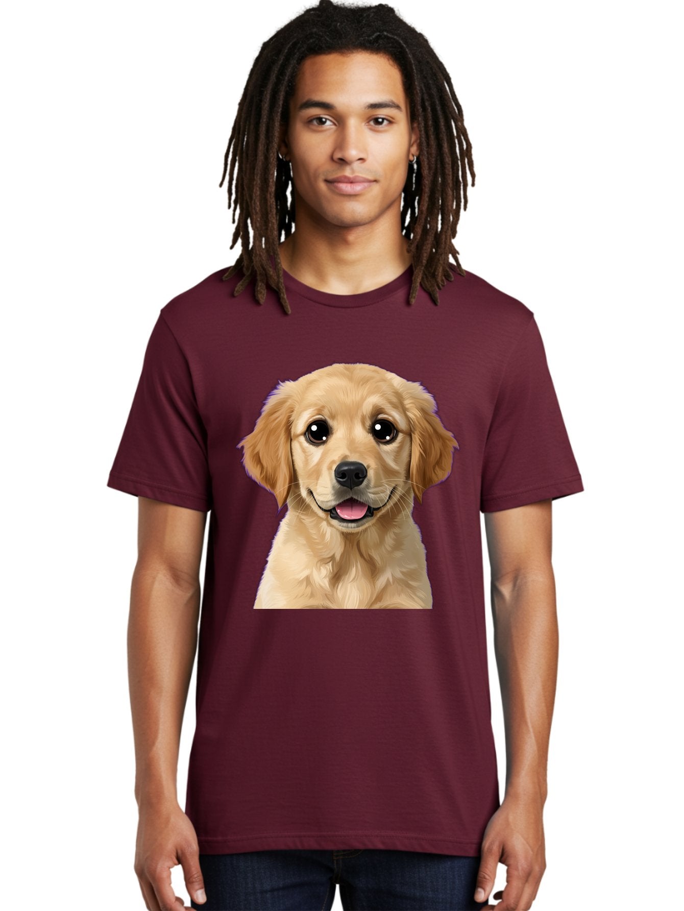 Golden-Retriever-Puppy-1 Men'S Graphic Tee, 100% Cotton, Comfortable Casual Summer Wear, Machine Washable, Golden Retriever Puppy, Happy Dog, Playful Puppy, Adorable Face, Cute Nose, Floppy Ears, Sweet Expression, Friendly Animal, Bab988 19
