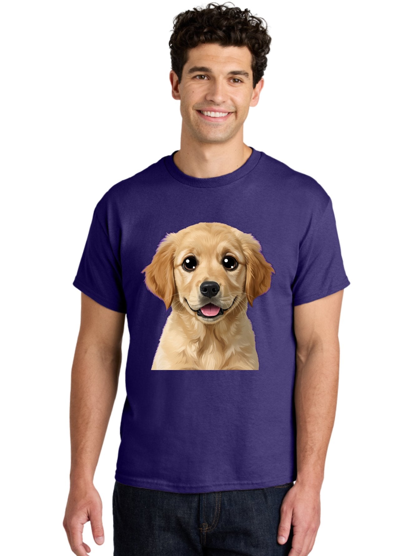 Golden-Retriever-Puppy-1 Men'S Graphic Tee, 100% Cotton, Comfortable Casual Summer Wear, Machine Washable, Golden Retriever Puppy, Happy Dog, Playful Puppy, Adorable Face, Cute Nose, Floppy Ears, Sweet Expression, Friendly Animal, Bab988 16