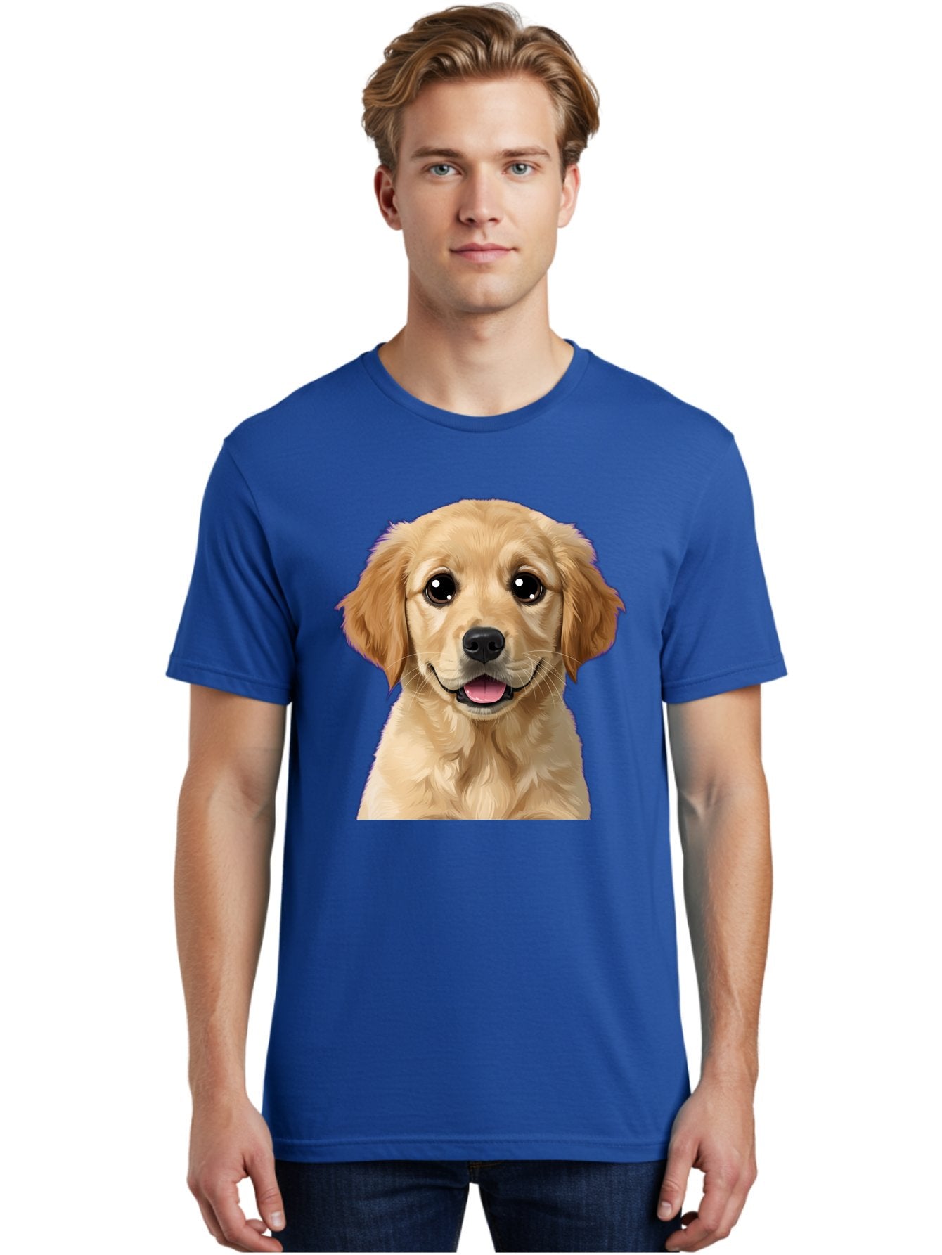 Golden-Retriever-Puppy-1 Men'S Graphic Tee, 100% Cotton, Comfortable Casual Summer Wear, Machine Washable, Golden Retriever Puppy, Happy Dog, Playful Puppy, Adorable Face, Cute Nose, Floppy Ears, Sweet Expression, Friendly Animal, Bab988 24