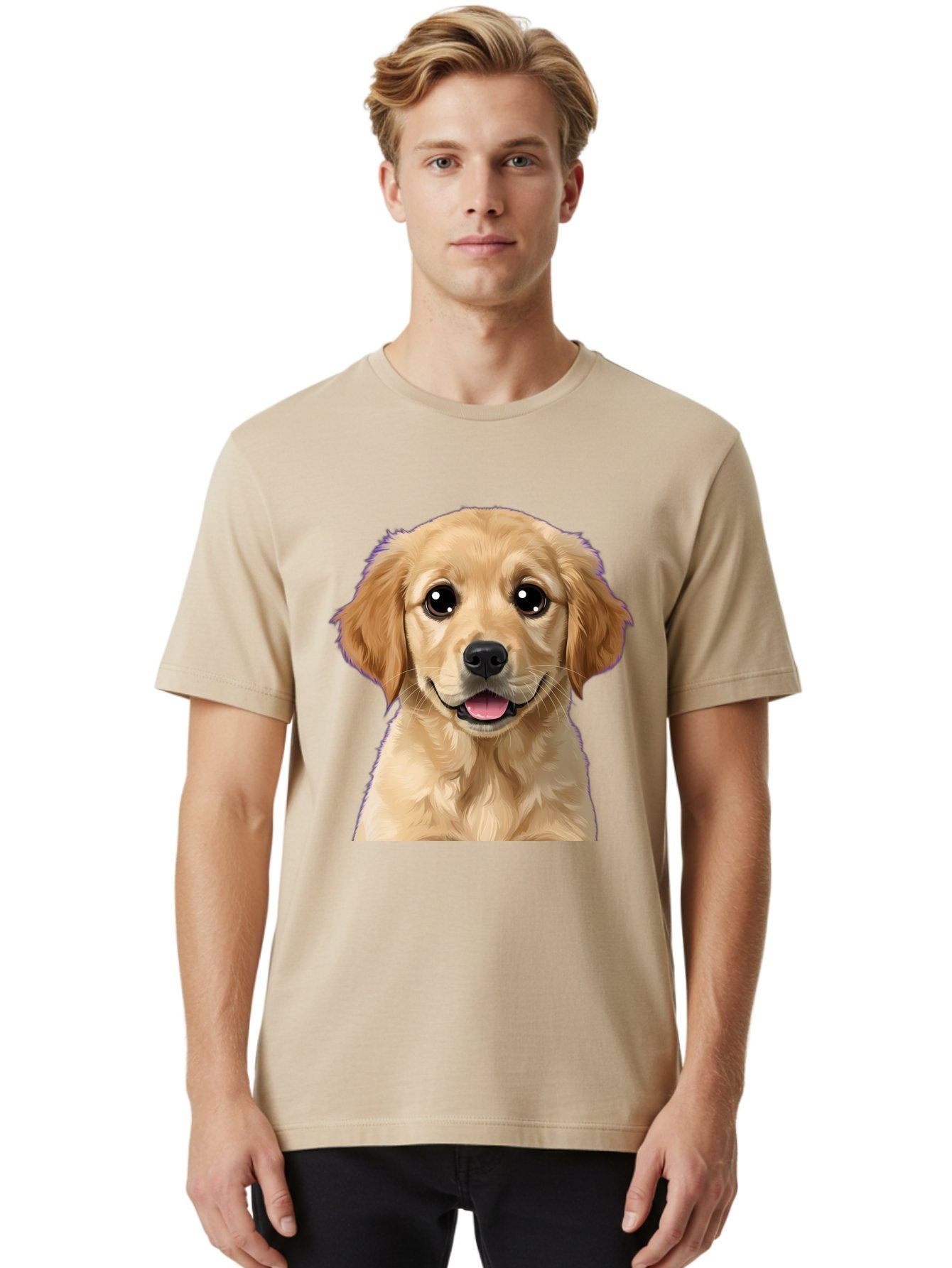 Golden-Retriever-Puppy-1 Men'S Graphic Tee, 100% Cotton, Comfortable Casual Summer Wear, Machine Washable, Golden Retriever Puppy, Happy Dog, Playful Puppy, Adorable Face, Cute Nose, Floppy Ears, Sweet Expression, Friendly Animal, Bab988 30