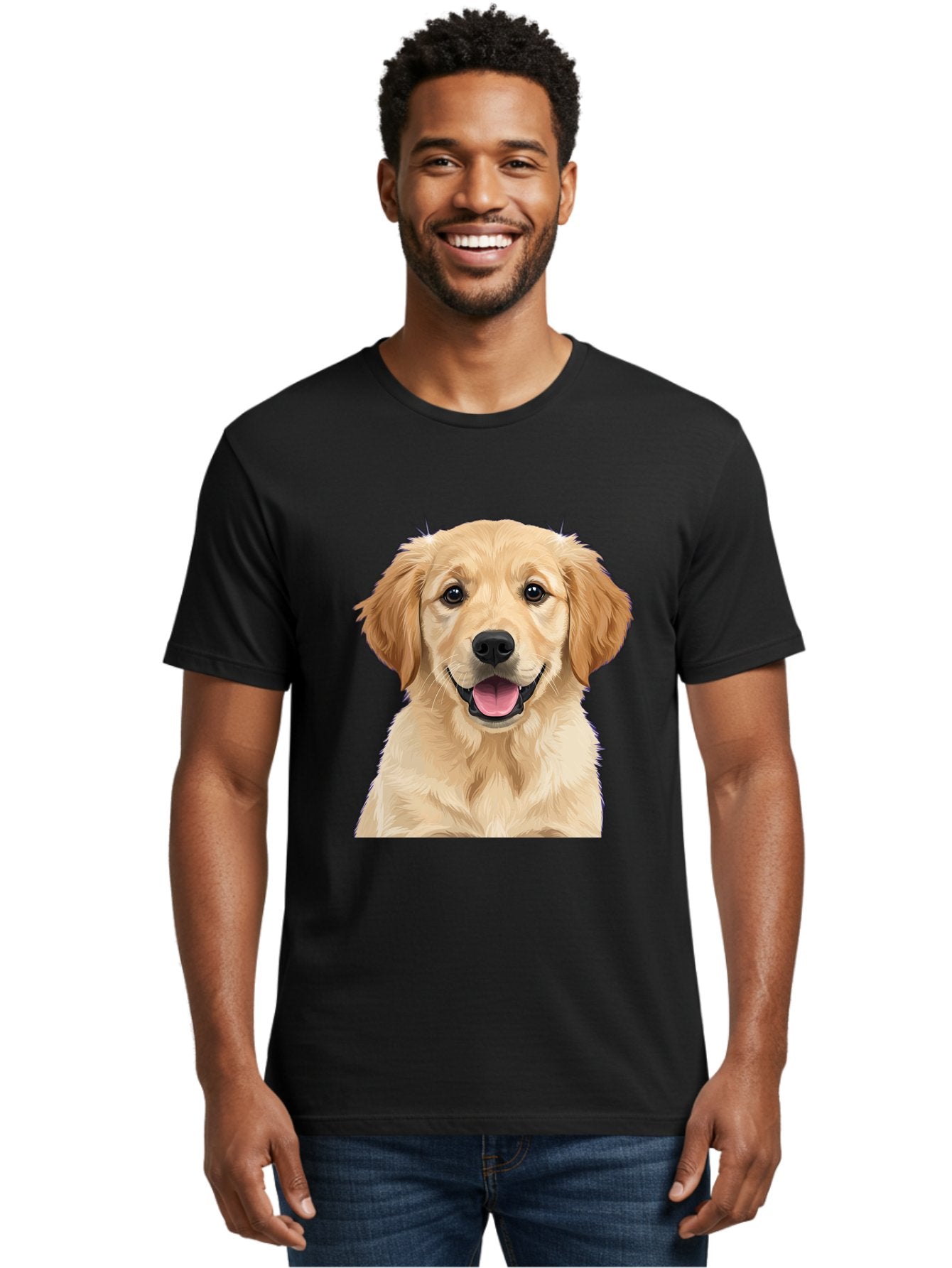 Golden-Retriever-Puppy-2 Men'S Graphic Tee, 100% Cotton, Comfortable Casual Summer Wear, Machine Washable, Happy Golden Retriever, Cute Puppy, Dog Portrait, Friendly Animal, Playful Pet, Adorable Face, Fluffy Fur, Joyful Expression, Bab989 16