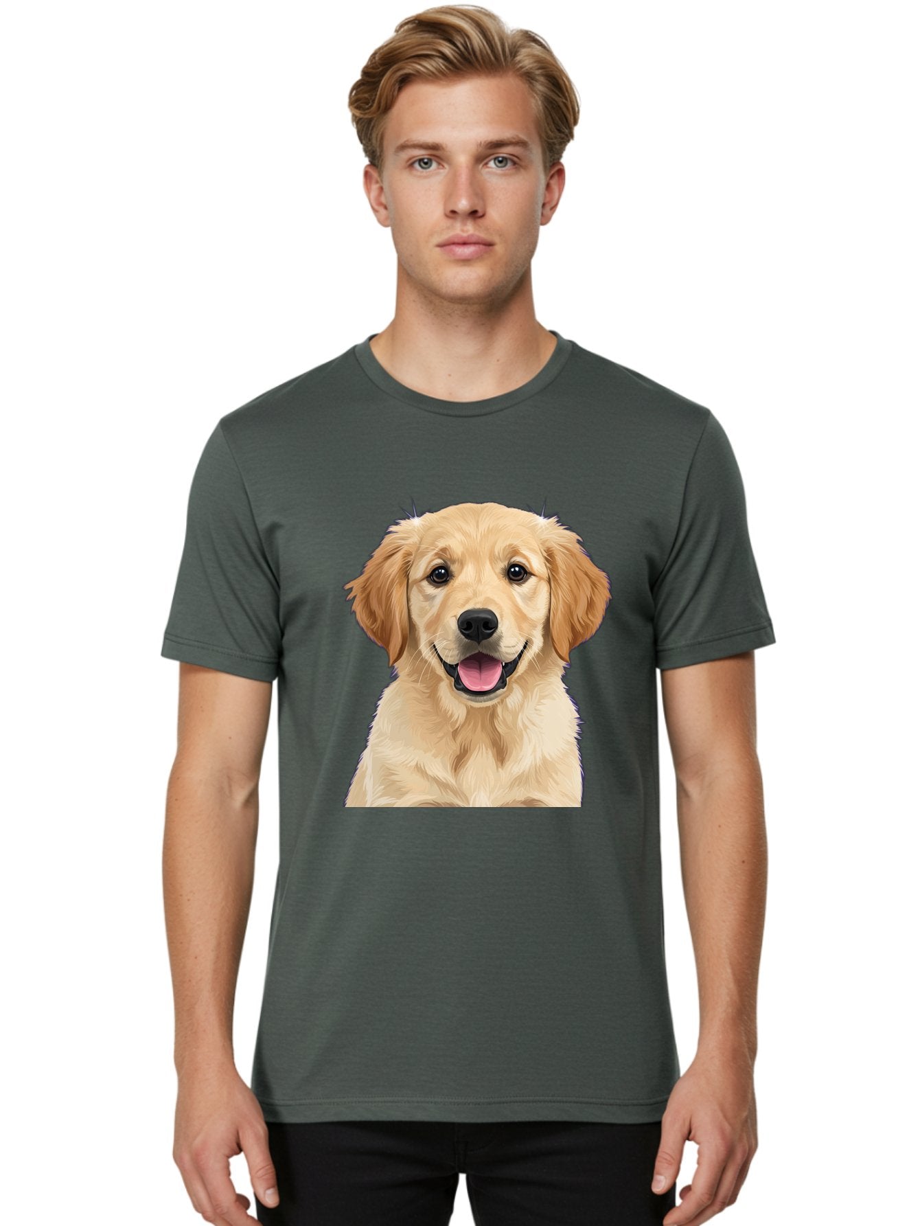 Golden-Retriever-Puppy-2 Men'S Graphic Tee, 100% Cotton, Comfortable Casual Summer Wear, Machine Washable, Happy Golden Retriever, Cute Puppy, Dog Portrait, Friendly Animal, Playful Pet, Adorable Face, Fluffy Fur, Joyful Expression, Bab989 17
