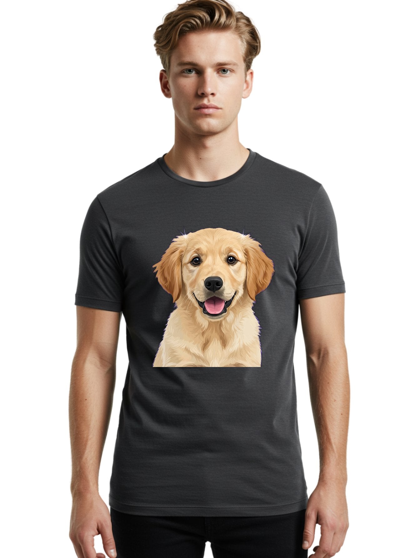 Golden-Retriever-Puppy-2 Men'S Graphic Tee, 100% Cotton, Comfortable Casual Summer Wear, Machine Washable, Happy Golden Retriever, Cute Puppy, Dog Portrait, Friendly Animal, Playful Pet, Adorable Face, Fluffy Fur, Joyful Expression, Bab989 22